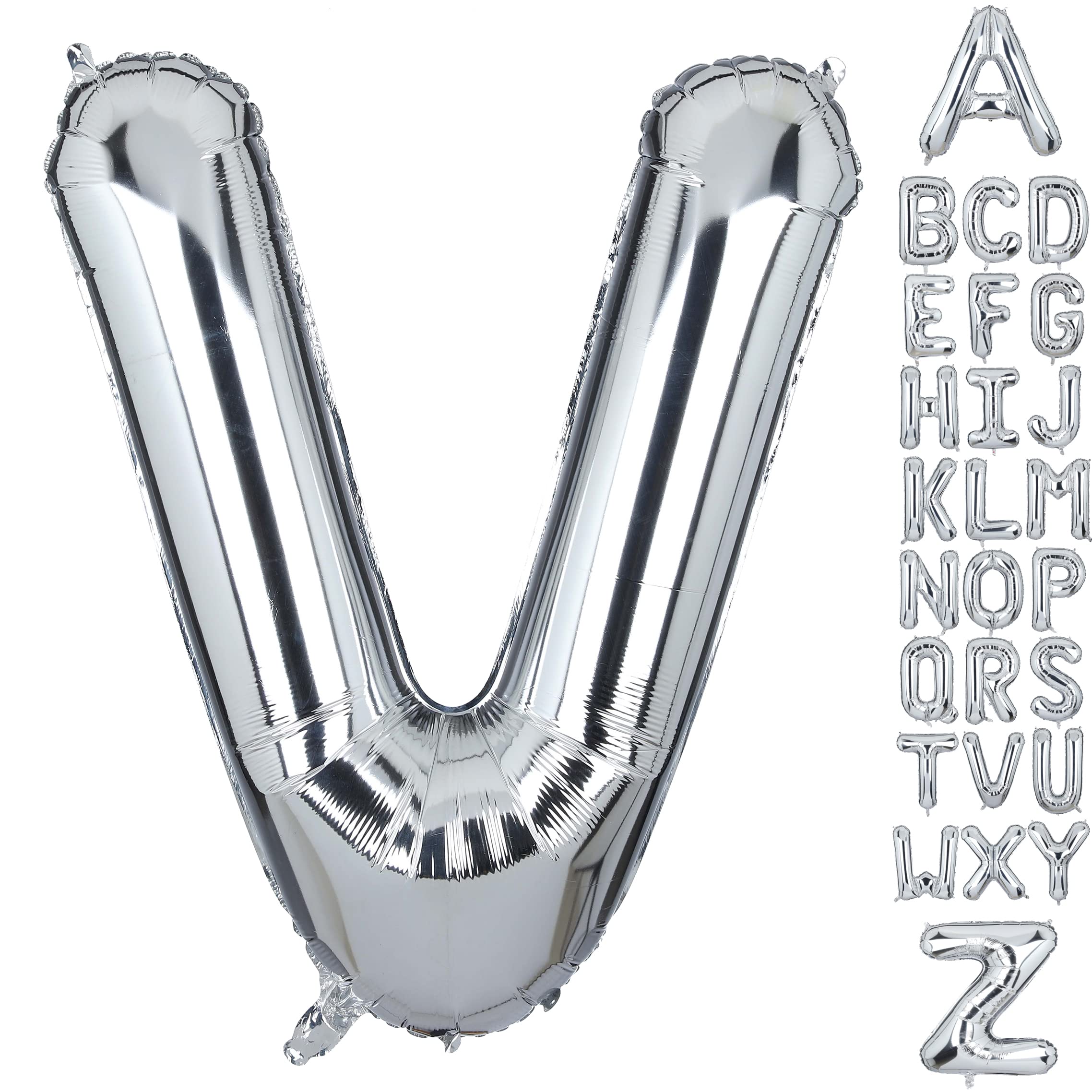 Unique Big Foil 'V' Letter Balloon - Silver, 34 Inches Tall