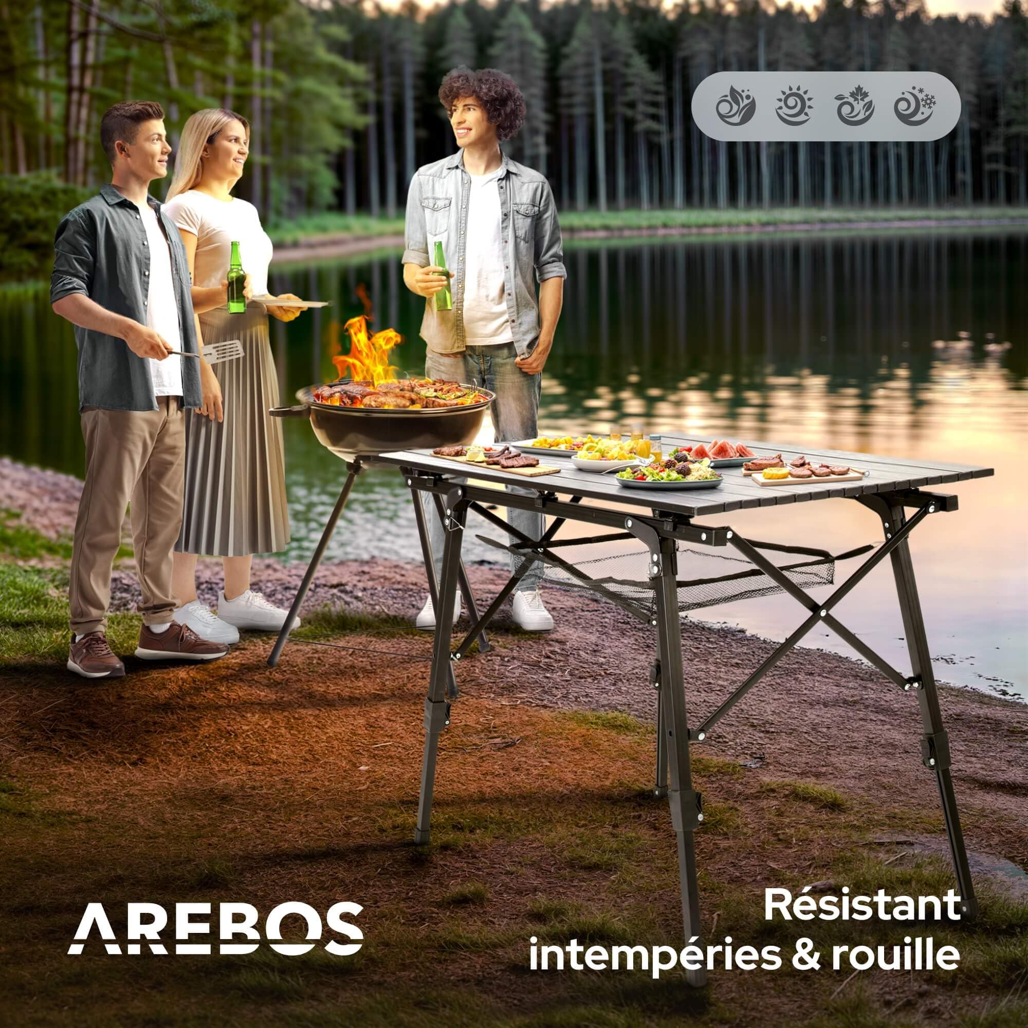AREBOS Table de Camping Pliante réglable en Hauteur 47-69 cm avec Sac de Transport | pour Jardin, Barbecue, Pique-Nique, Balcon, Voyage | Noir