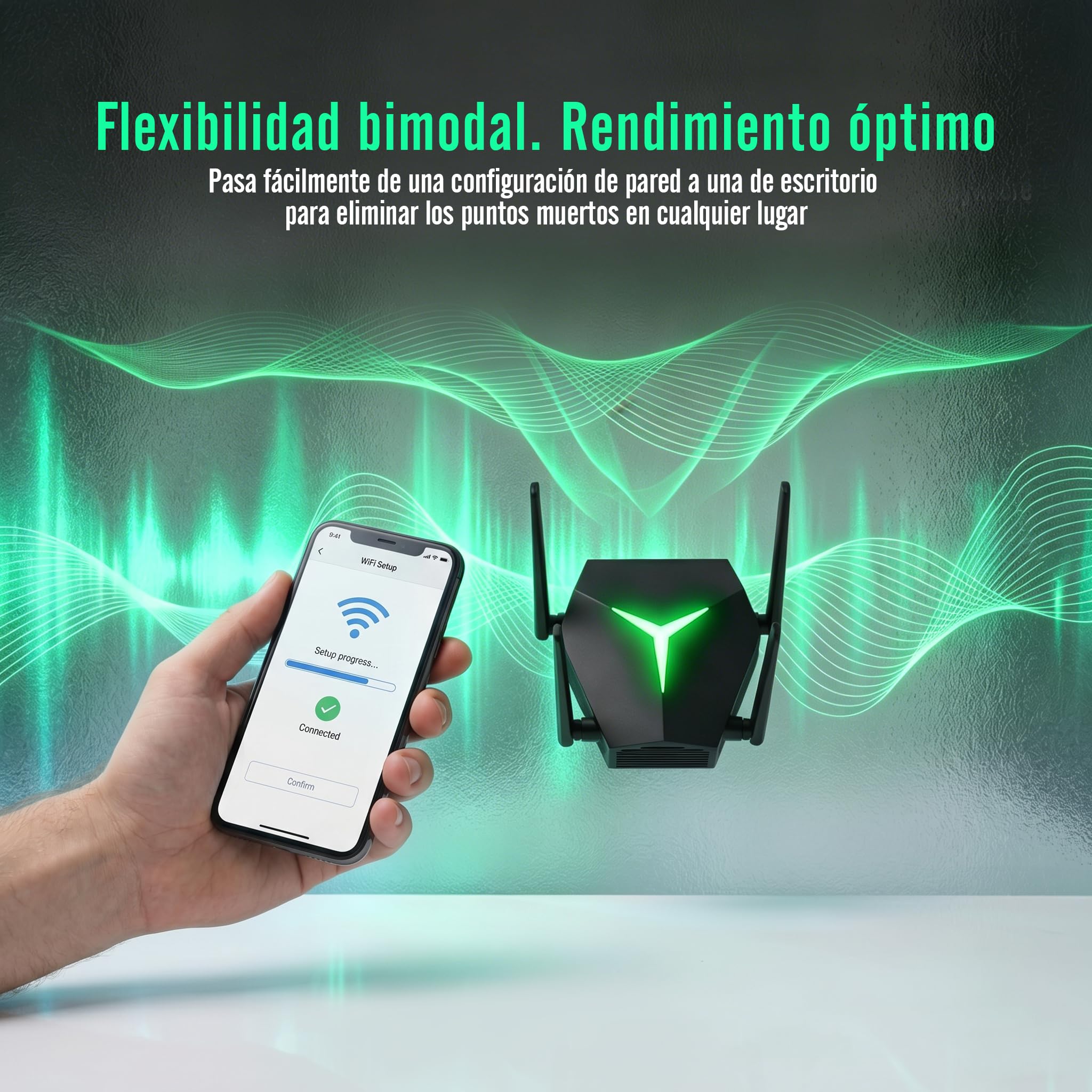 Repetidor WiFi AC1200 1200 Mbps, 1115㎡ Amplia Cobertura WiFi Extender, soporta más de 100 Dispositivos simultáneamente, 4 Antenas tecnología MIMO y Puerto Ethernet