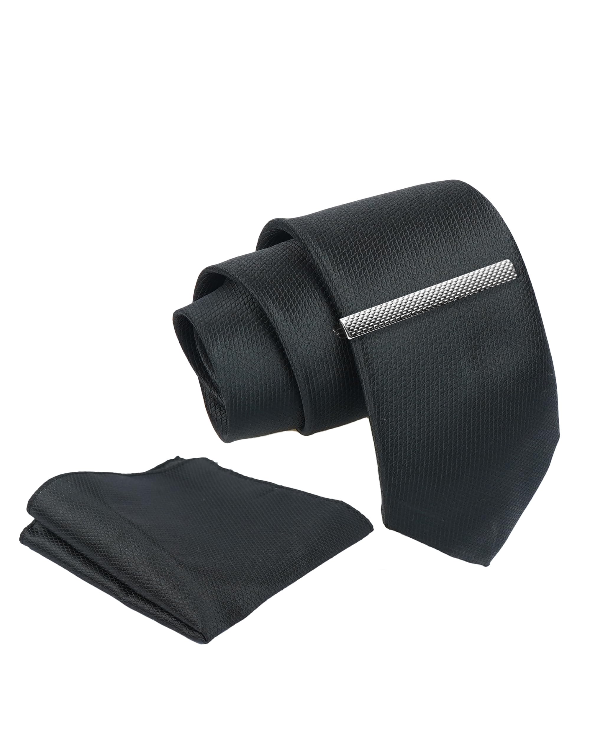 axlon Tie for Men – Floral Silk Neck Ties Set with Cufflinks Flower Pin, Pocket Square & Black Gift Box, Combo Necktie Sets for Office Wear, Formal Suits & Weddings (Classic Black, NXSMX_207)-picture-10