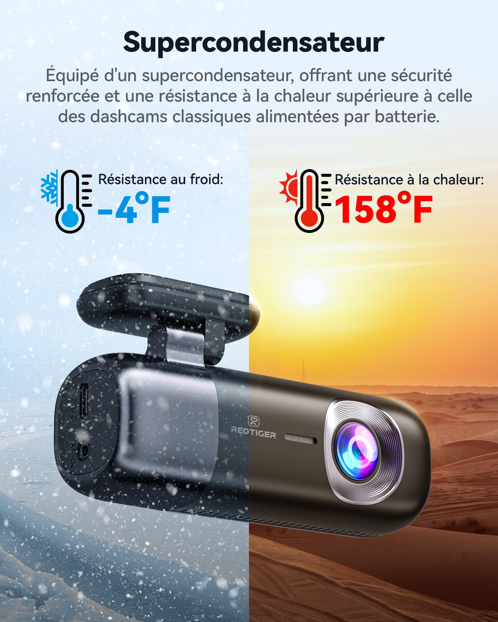REDTIGER Dashcam Voiture avec WiFi 5 GHz, 4K+1080P Avant et Arrière, GPS | Enregistrement en Boucle, Vision Nocturne, Surveillance du Stationnement, Contrôle Via Application (F9)