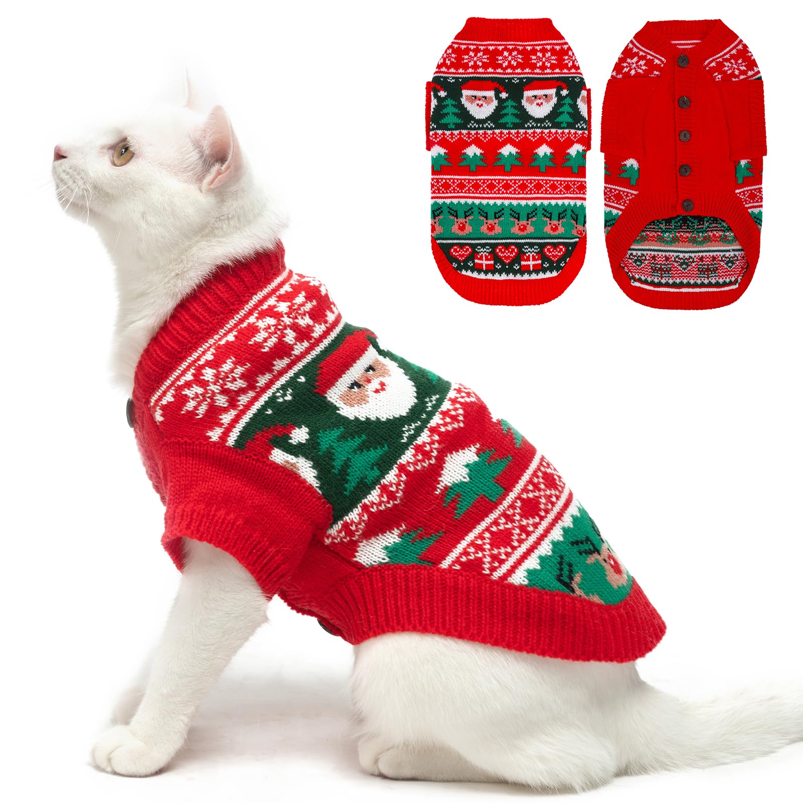 EXPAWLORER Cat Christmas Sweater - Stylish Knitted Cat Christmas Outfit, Soft Cat Clothes for Cats Only, Knitwear Cat Xmas Sweater with Sleeve Warm Apparel, Kitten Clothes for All Cats, Medium