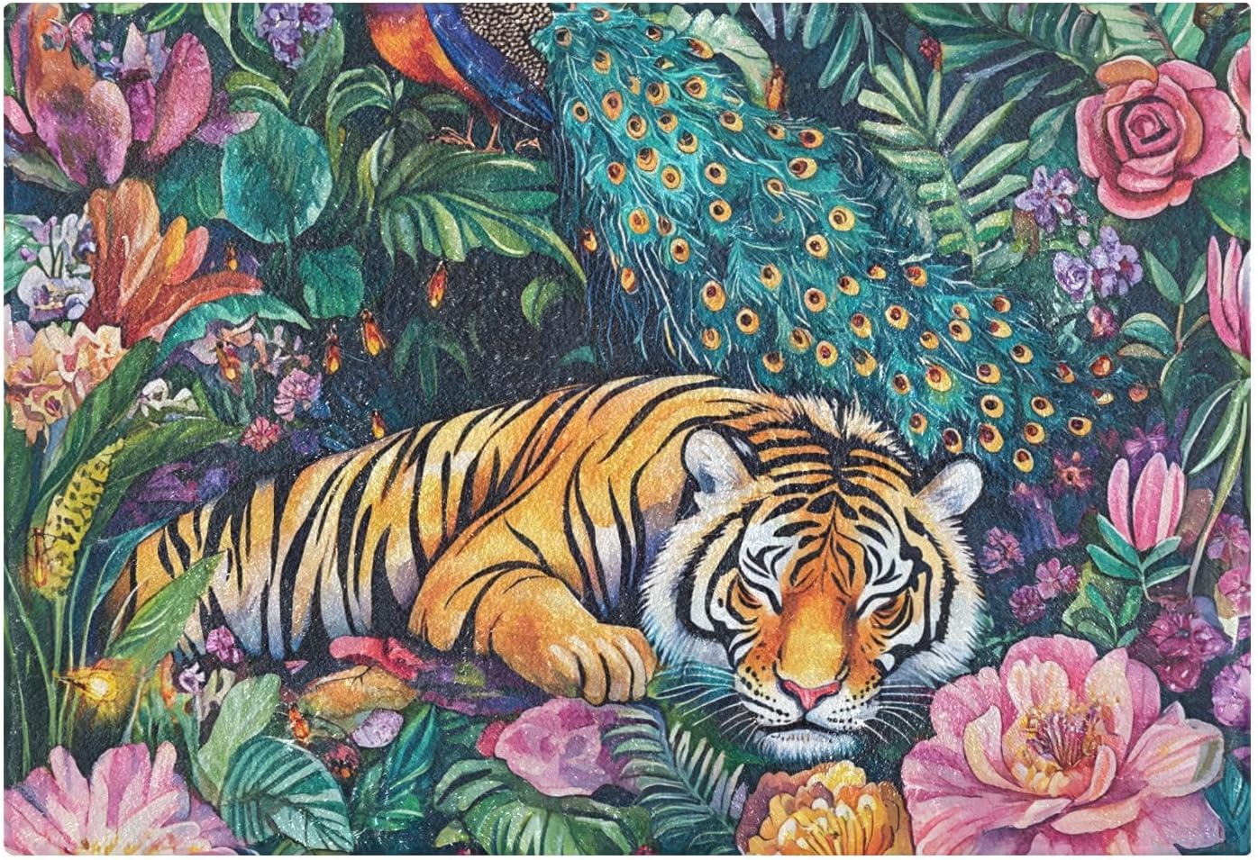 Tiger Peacock Flowers Bath Mats for Bathroom Floor Ultra Soft Bathmat Absorption Bathroom Rugs Non Slip Washable-Set