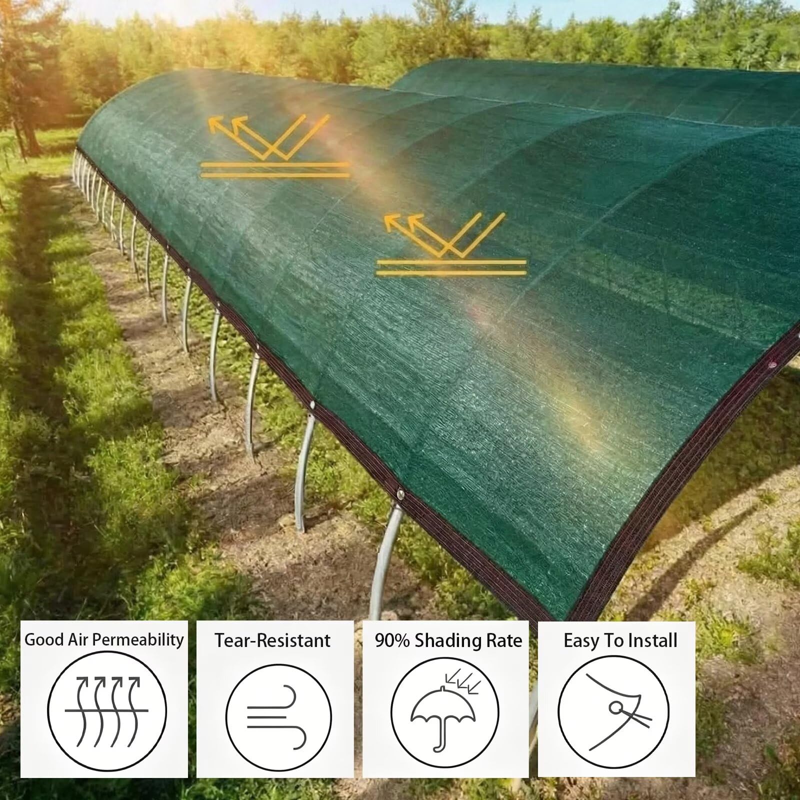 90% Sun - Lona de malla verde oscuro de 25 x 25 pies con ojales para patio al aire libre, invernadero, pollo, balcón, protección UV y cubierta de protección solar