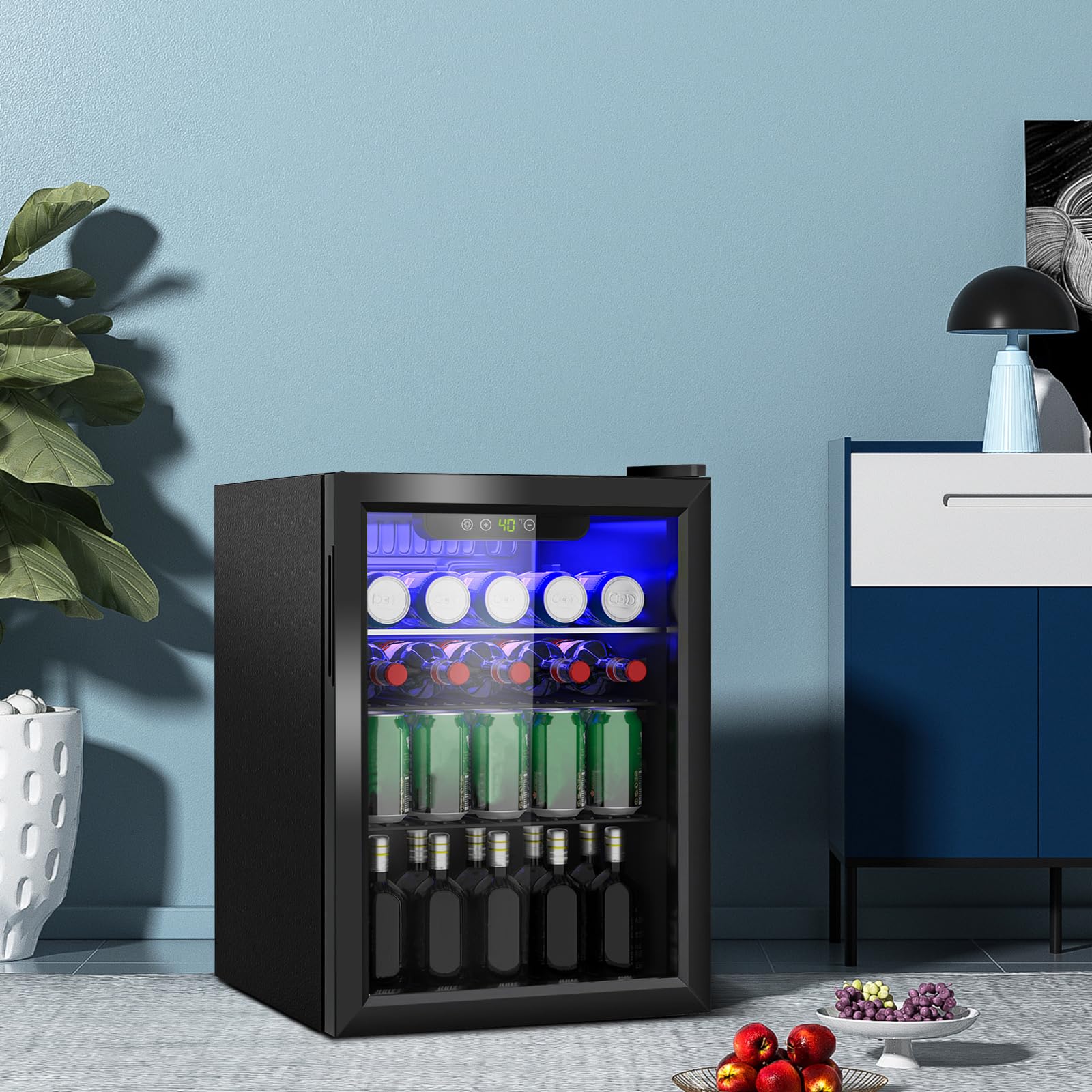 Stopasd Beverage Refrigerator Cooler, 2.6 Cu.Ft/95 Can Drink Fridge With Adjustable Shelves & Glass Door For Soda Wine Beer, Quiet Undercounter Small Fridge For Home/Office/Bar/Garage(40-61 ℉), Black on Fridge.com - View 6