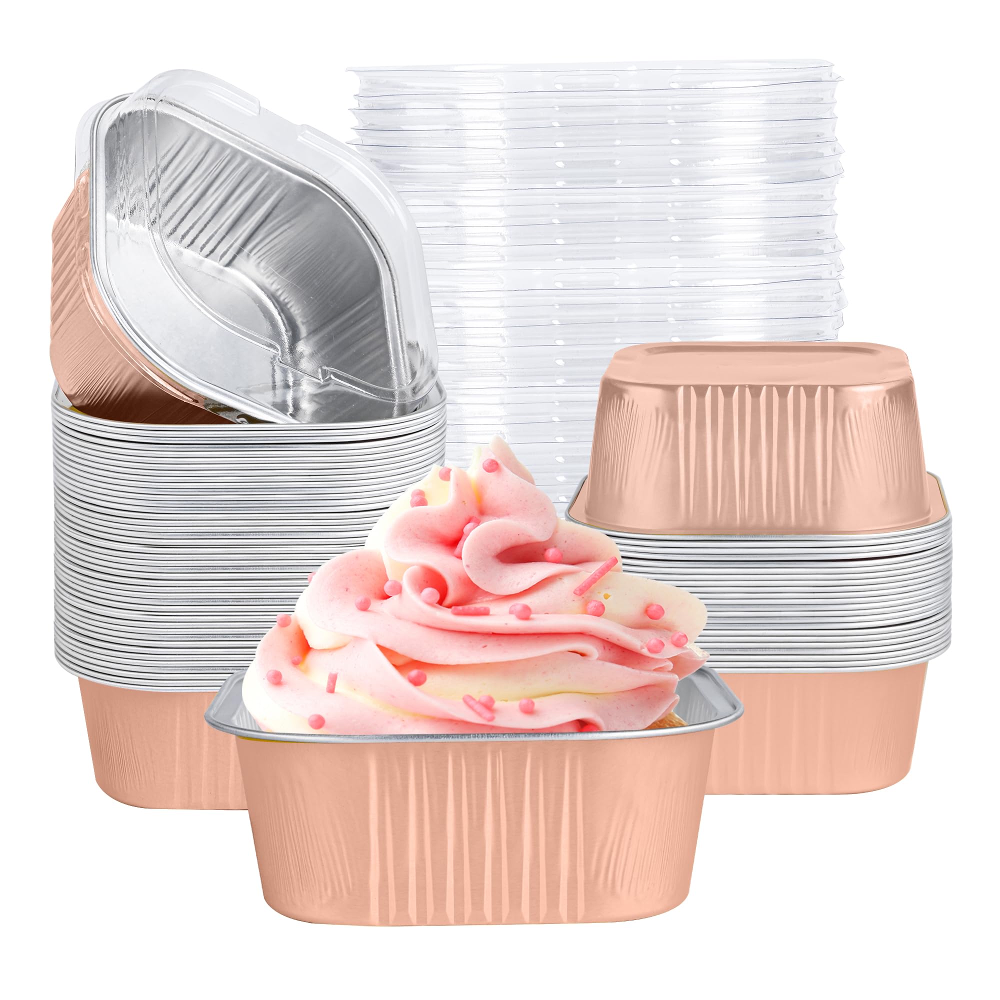 Photo 1 of [PARTIAL SET ONLY 20PC] 40 Pack Mini Cake Pans with Lids, 5oz Square Aluminum Foil Brownie Baking Cups, Muffin Tin Ramekins, Disposable Dessert Cupcake Cups for Wedding Birthday Party, Champagne