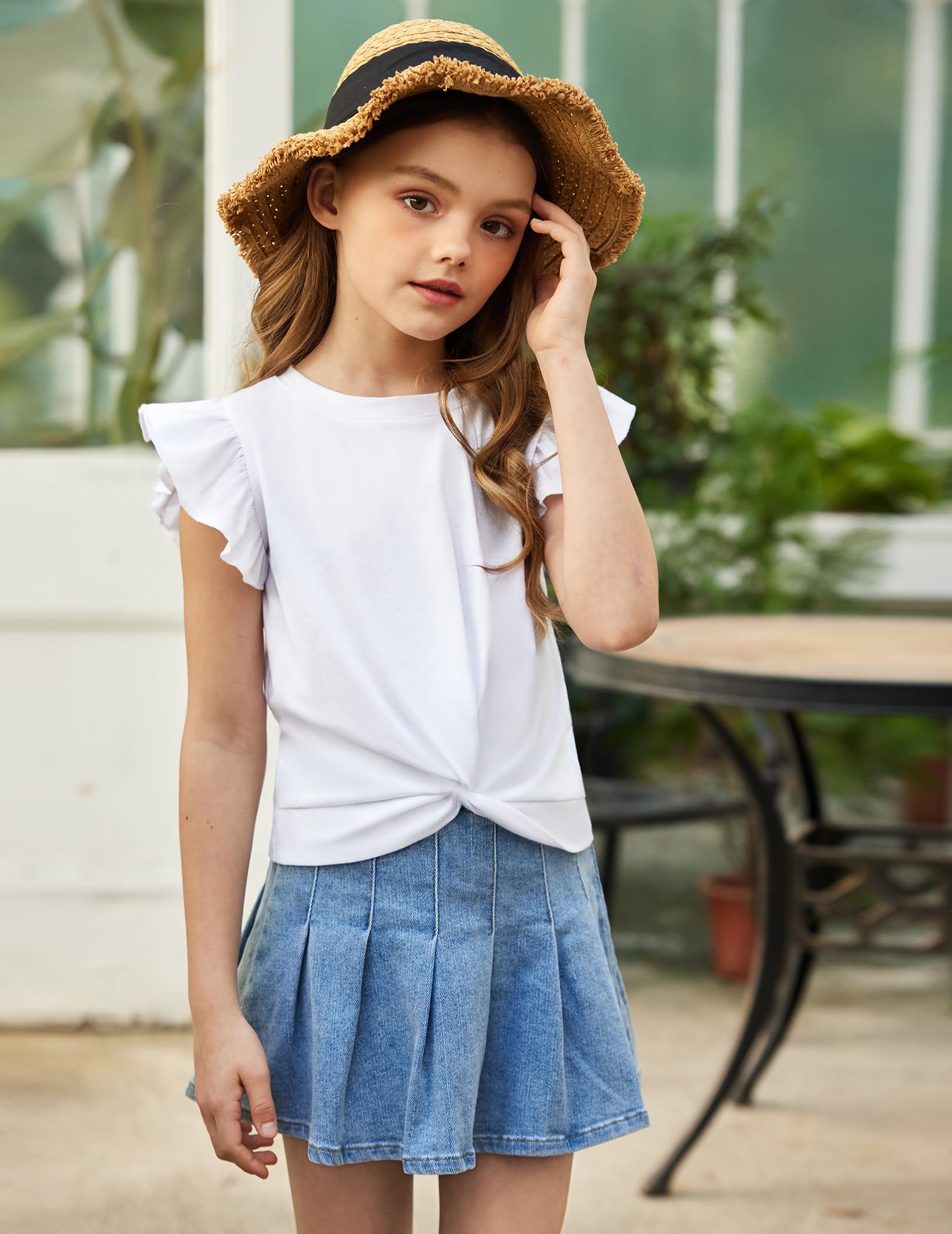 Arshiner niñas 5-12 años Camisa de Manga Corta Twist Front Camiseta para niñas Lindo Vuelo Mangas Verano Blusa para niñas túnica tee Tops