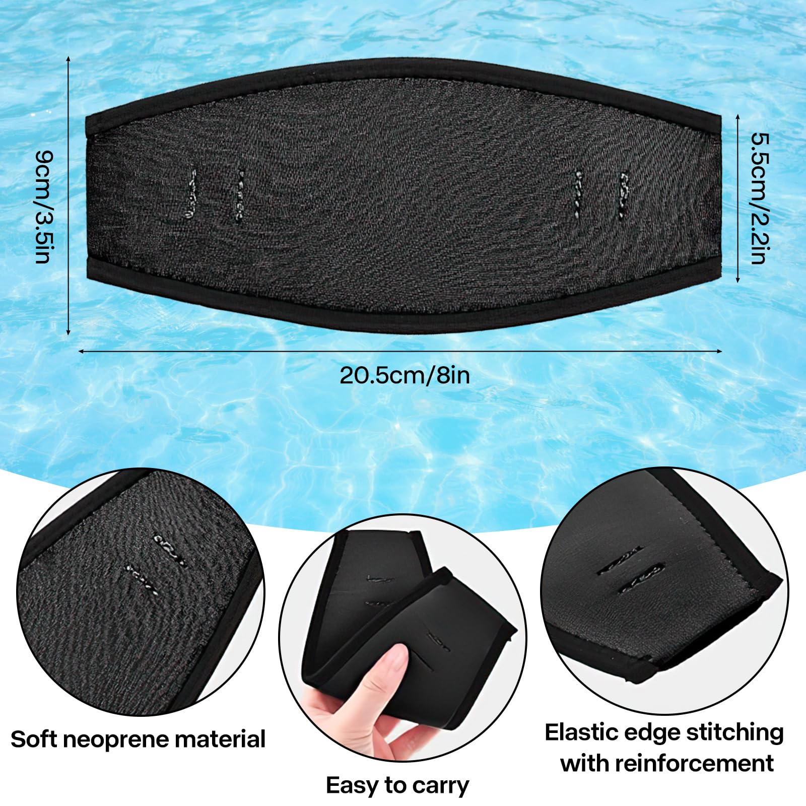 3PCS Cinturino per Maschera da Immersione, Cinturino Maschera in Neoprene, Cinghia per Maschera Subacquea, Cinturino per Avvolgimento da Immersione, per Sport Acquatici, Unisex