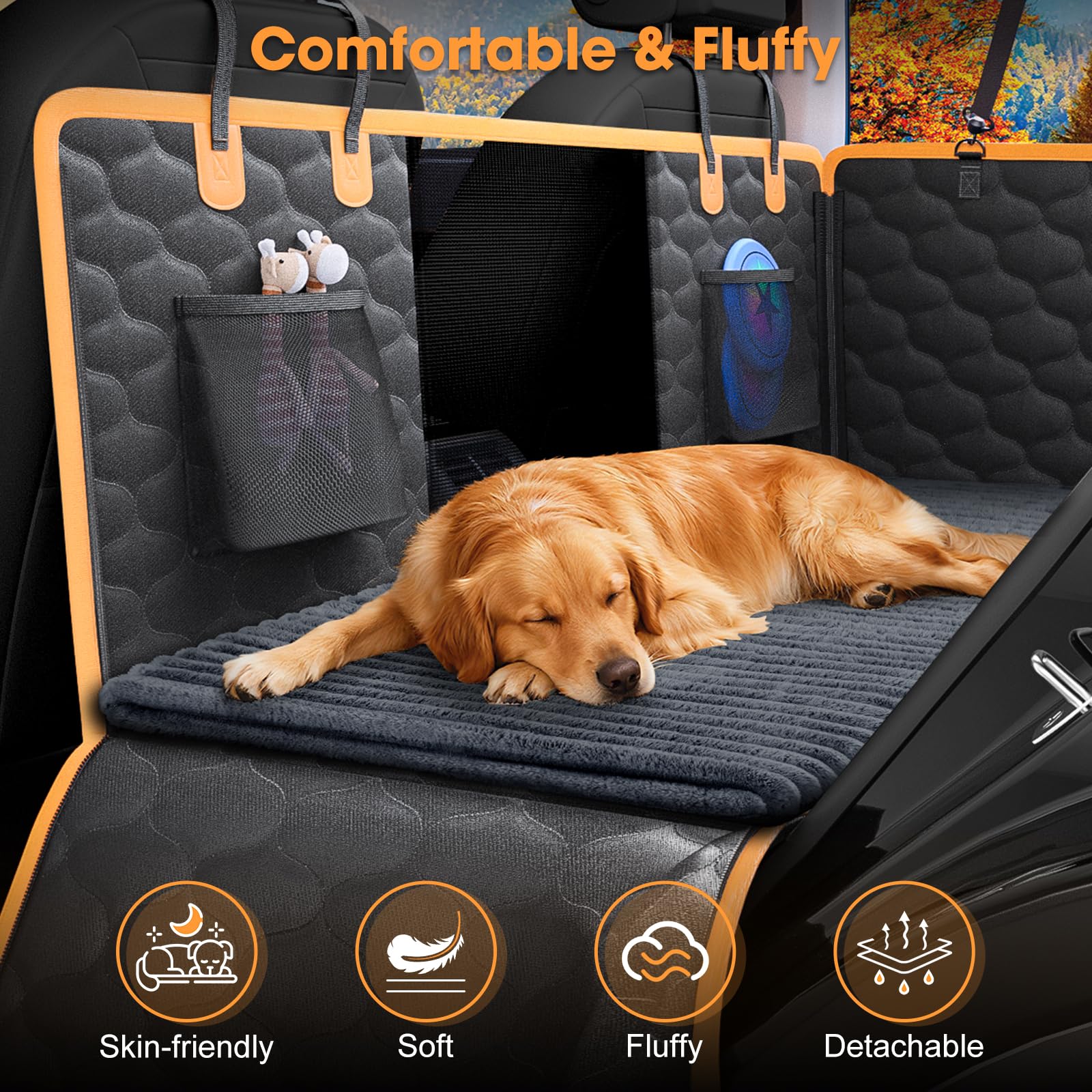 FURTIME Rücksitz-Haustierbettmatte, rutschfestes Hundebett für Auto-Rücksitz, waschbare Reise-Haustiermatte mit abnehmbarem Bezug, Hundesitzbezüge, Schutz für Rücksitzverlängerungen und LKWs, SUVs