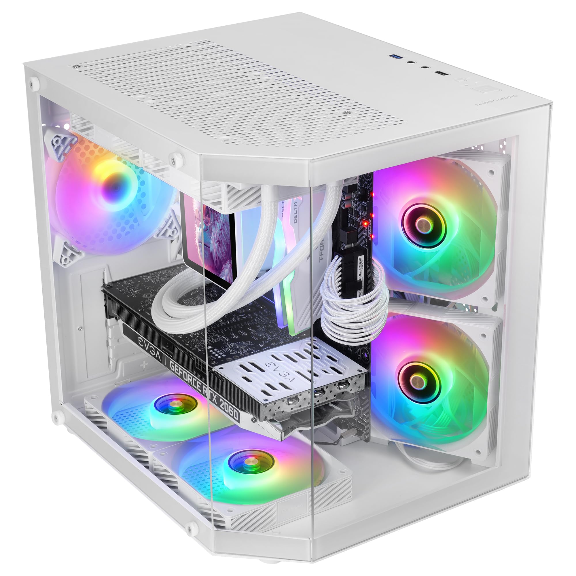 Mars Gaming MC-3TCORELCD Caja Gaming ATX, Pantalla IPS 7,2” Personalizable, Triple Cristal Templado Extraíble, Estructura Doble Cámara Lateral, Soporte de Refrigeración Líquida hasta 360mm, Blanco — view 131