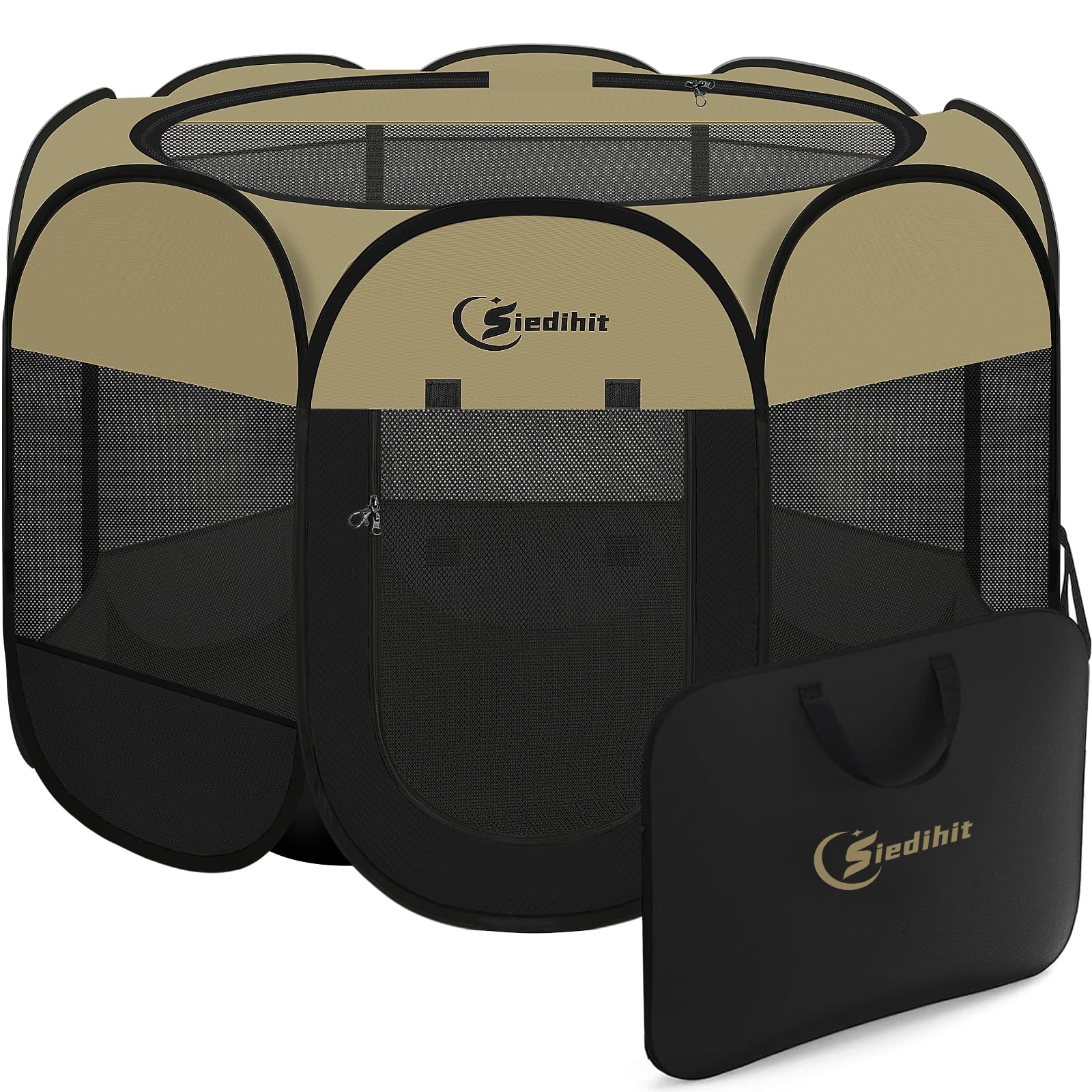 Siedihit Playpen for Extra Large Dog Cat Pet Tent Crate Cage Black Khaki