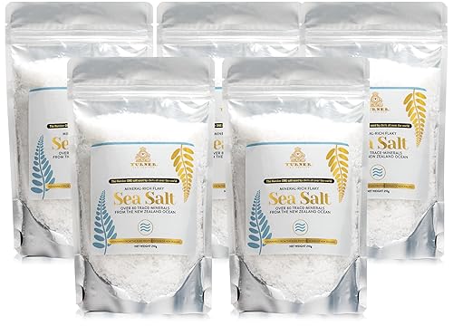 TURNER Sal marina escamosa rica en minerales, fabricada en Nueva Zelanda, copos Kosher, 37.04oz, gourmet de alta calidad, sin procesar, 84 minerales