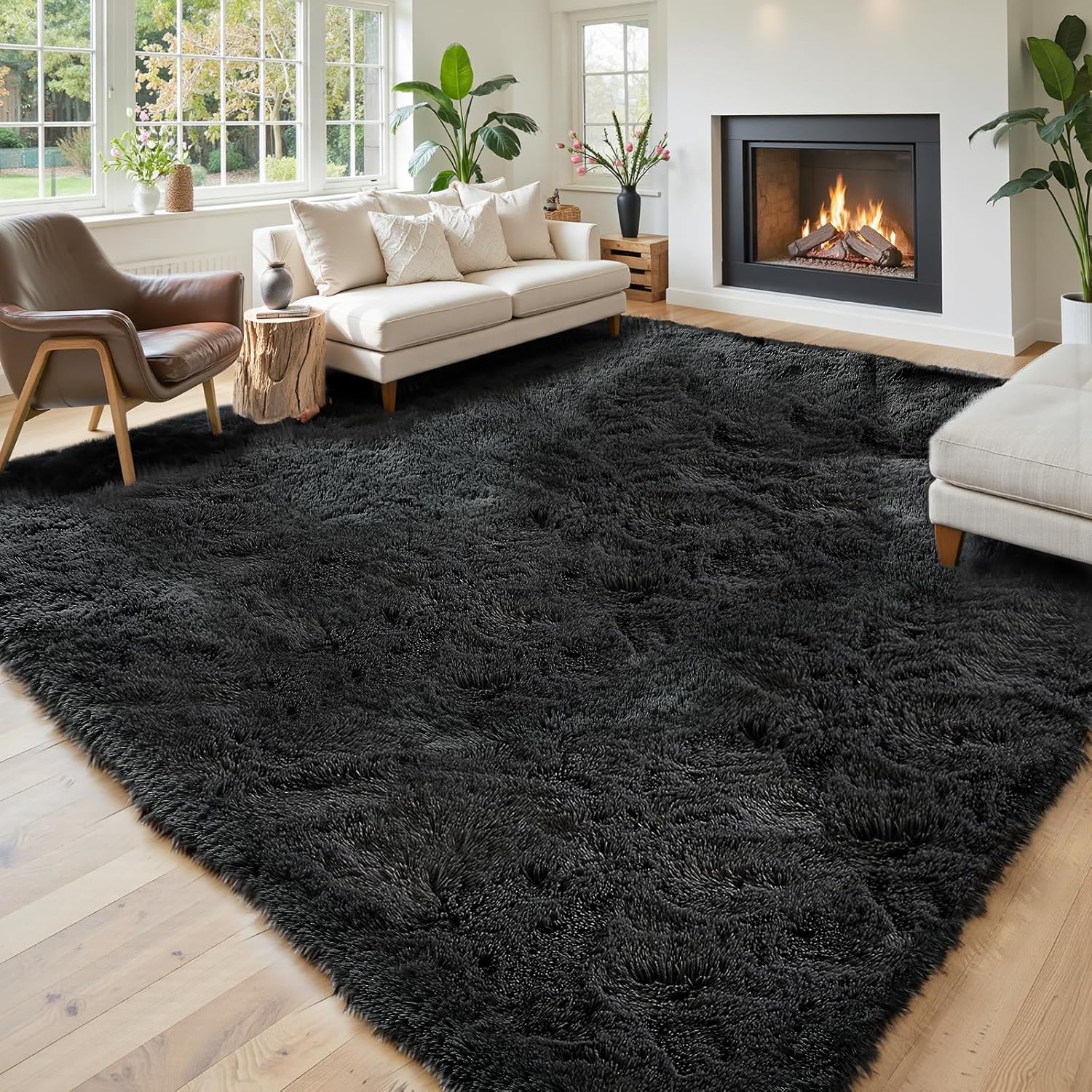 8x10 Area Rugs for Living Room Bedroom, Large Area Rug Shaggy Carpet Soft Plush Furry Bedside Rug, Rugs for Home Decor (Black, 8 x 10 Feet) 8' x 10' (Rectangular) Black