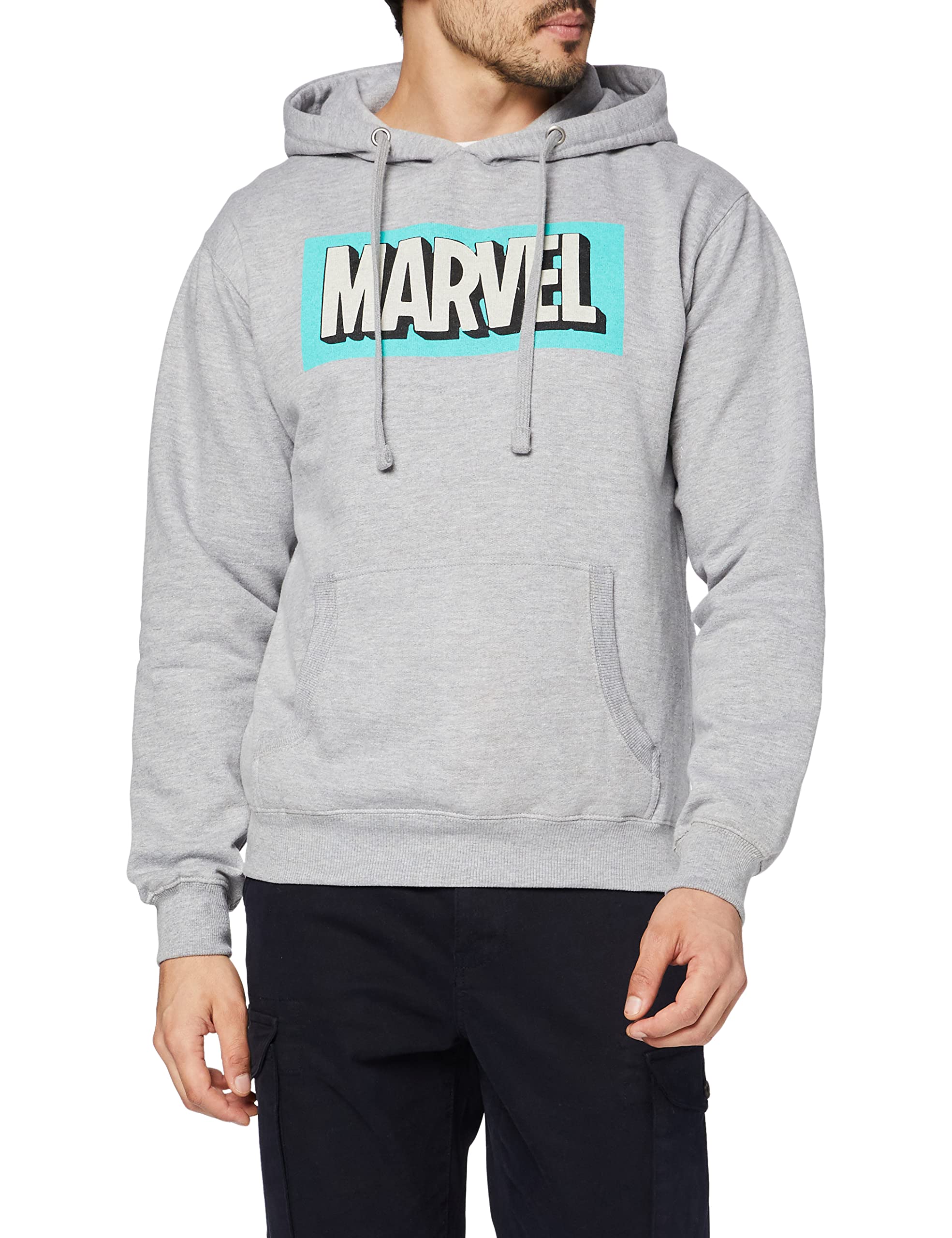 Marvel Men's Retro Logo Hooded Sweatshirt, Grey Heather, S UK