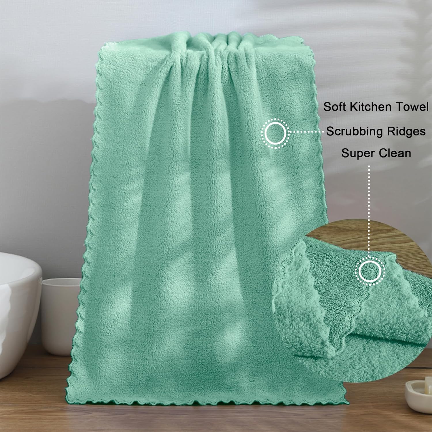 kimteny Kitchen Cloth Dish Towels, 13x28 Inches Premium Dishcloths, Super Absorbent Coral Velvet Microfiber Cleaning Cloths, Fast Drying Rags for Washing Dishes (13x28-6 Pack, Green) - Image 6