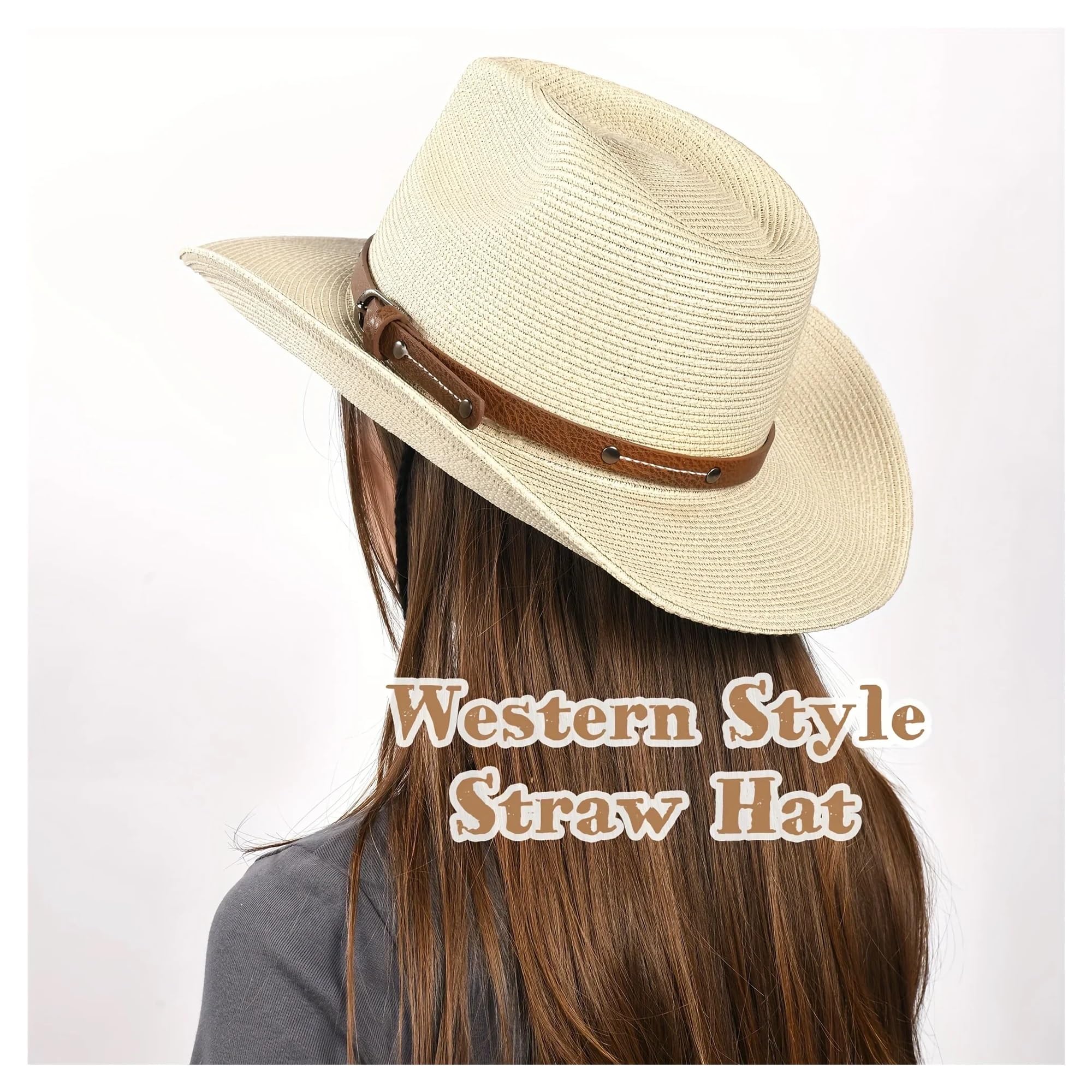Sombrero Cowboy Sombrero vaquero de paja ala ancha unisex plegable, con protección solar, ideal for playa y verano, cordón for el viento