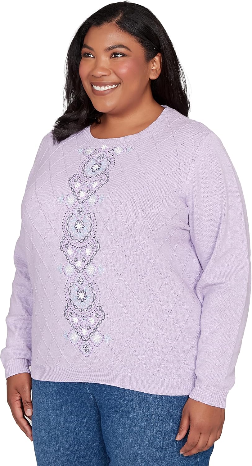 Alfred Dunner Women's Center Embroidery Accent Sweater
