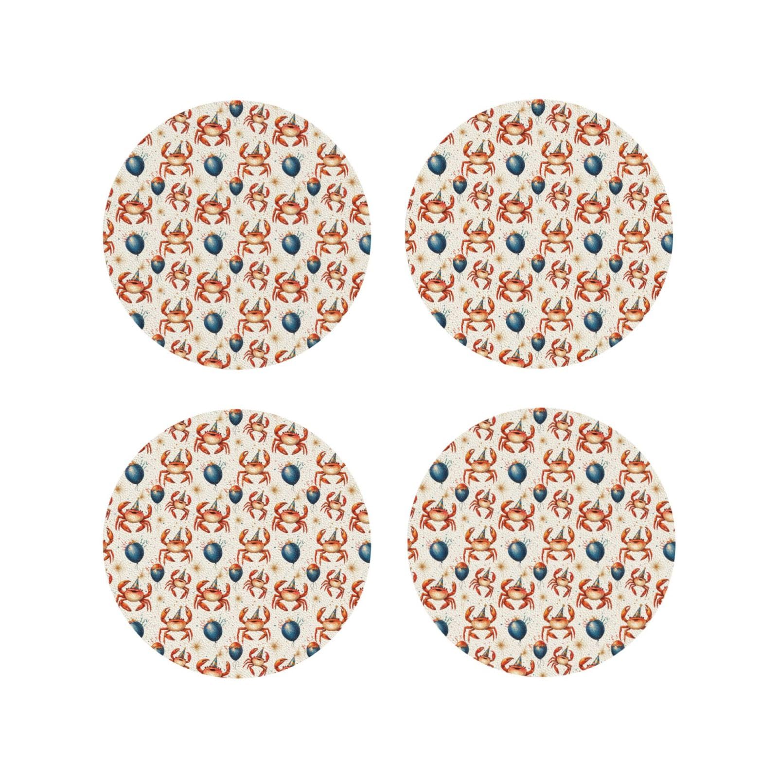 Leather Coasters Set of 4 - Festival Celebrating Crabs Print Lightweight Drink Coasters for Desk