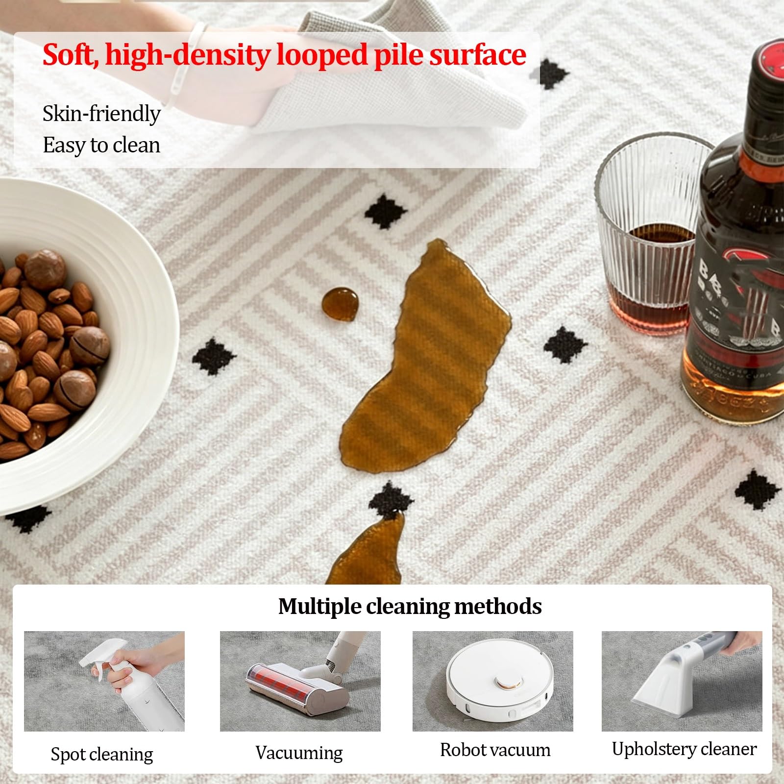 Alfombra eléctrica calefactable de 120 cm, alfombra redonda grande con calefacción para dormitorio, con sensor de presencia y temperatura ajustable, ideal para habitaciones(E)