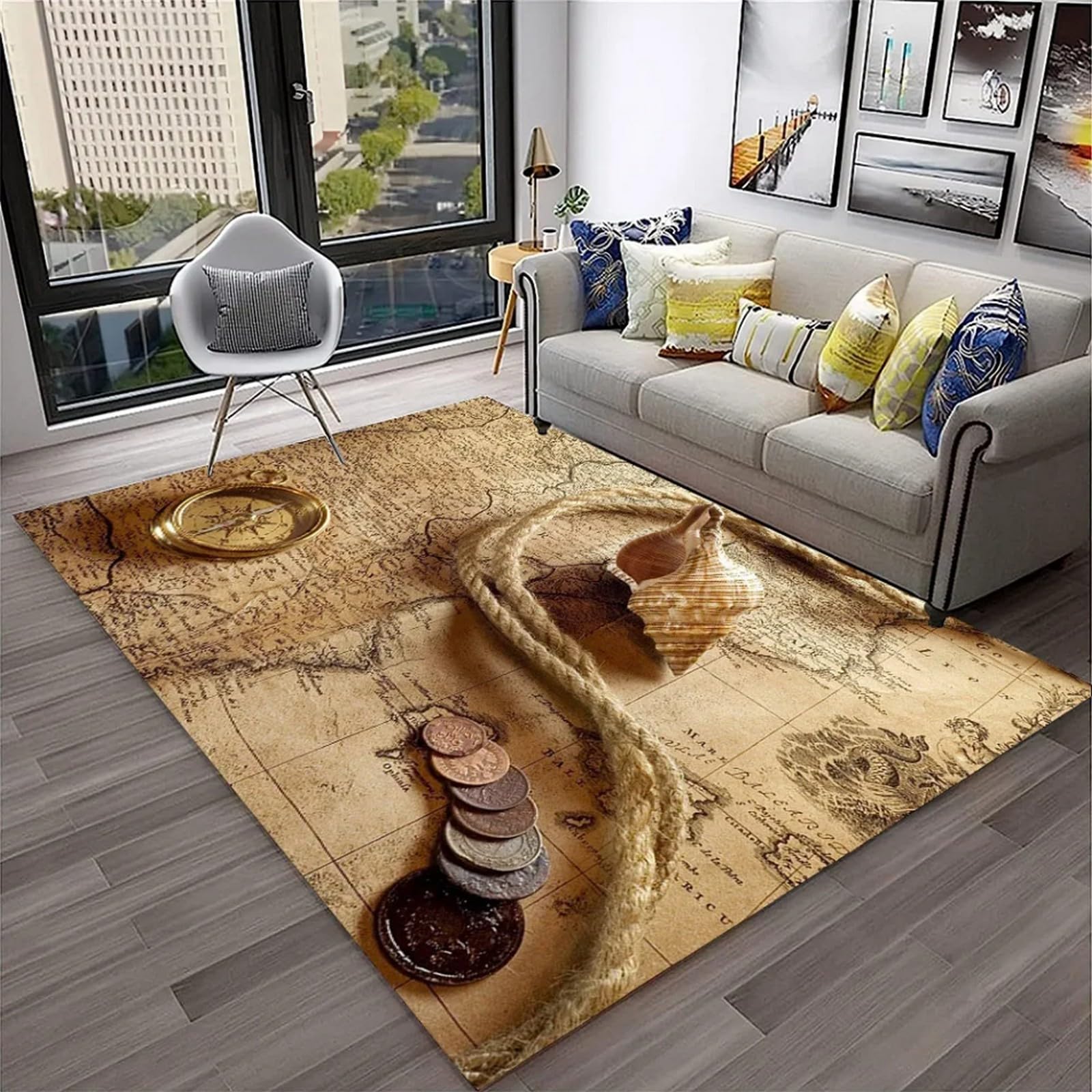 Casa Accessori Soggiorno Camera Da Letto Stampa Mappa Di Navigazione Con Bussola Retrò Stampata In 3D Tappeto Camerette Per Bambini Accessori Casa Tapetti Da Salotto Moderni Tappeto Camera L -3X4F9X8O