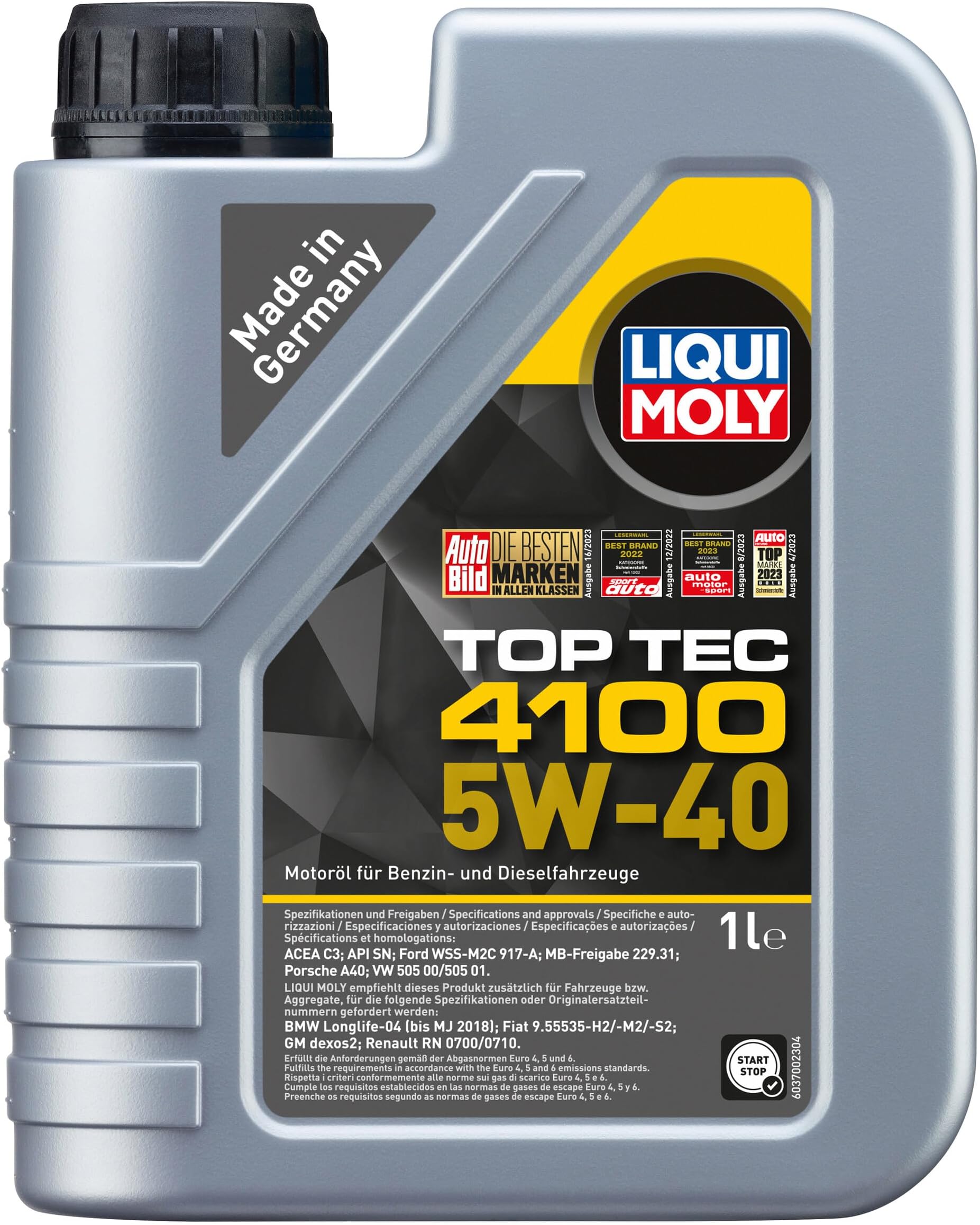 Liqui Moly (3700) 5W-40 Top Tec 4100 Low Ash Synthetic Motor Oil -1 Liter Bottle