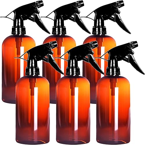 Youngever Paquete de 6 botellas vacías de plástico ámbar en aerosol, recipiente recargable de 12 onzas para aceites esenciales, productos de