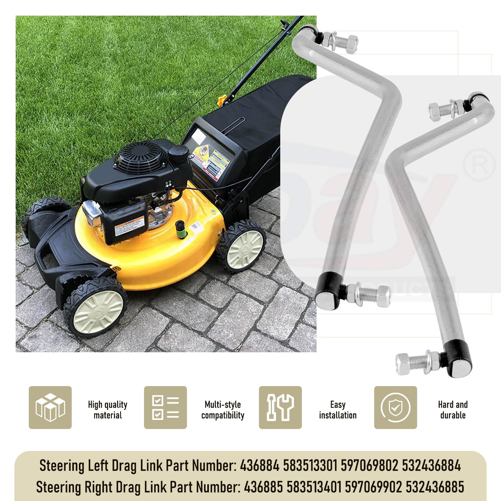Karbay Juego de eslabones de arrastre de dirección ajustable izquierda/derecha 436884 436885 y 436887 compatible con cortacésped Husqvarna Craftsman Poulan Pro 532436884 532436885 532436887 583576601