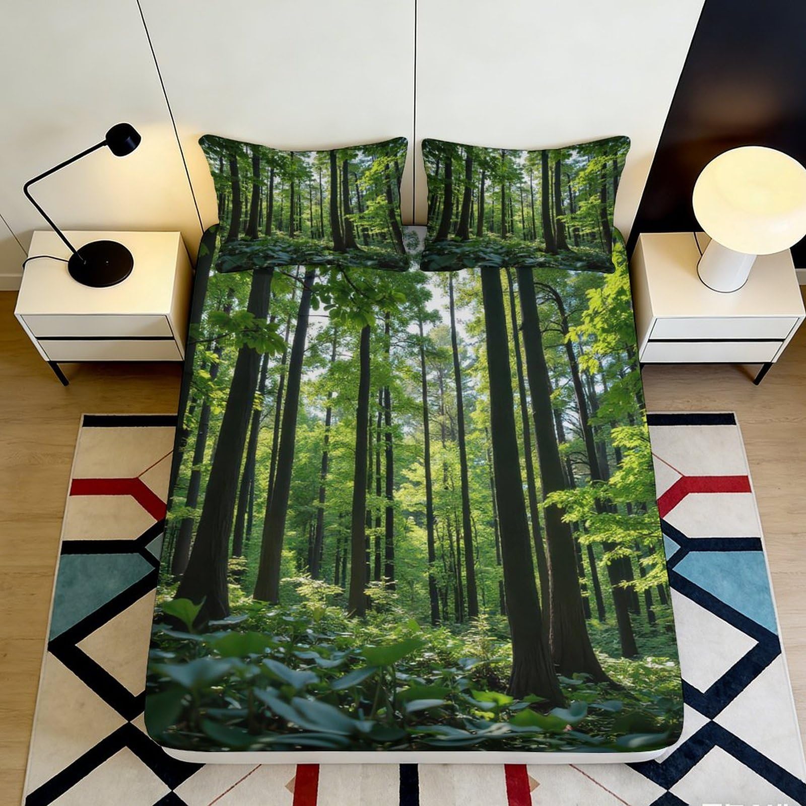 Forest Style 3D Printed Fitted Sheet, Microfiber Soft Touch, Wrinkle Resistant, Bedroom Decor, Apartment Bedding, Bed Sheet 90x200x25cm