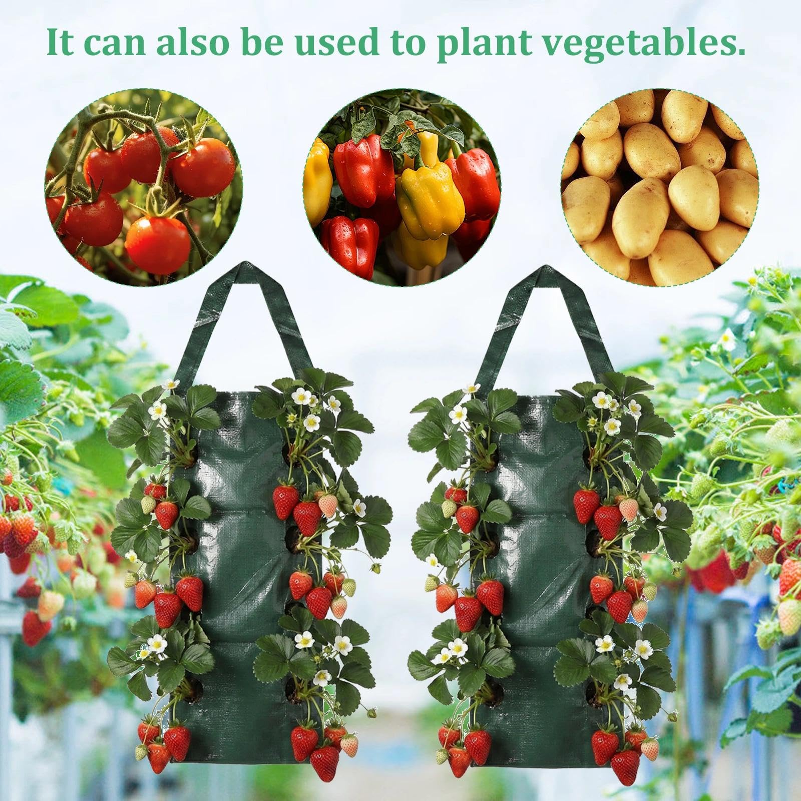 2 PCS Bolsa de Plantación, Bolsas de Plantas de Plástico Colgadas Verticalmente, Bolsas de Plantas Transpirables con 8 Agujeros, Jardin Vertical Bolsas de Cultivo para Plantas Fresas Hierbas Verduras — view 5