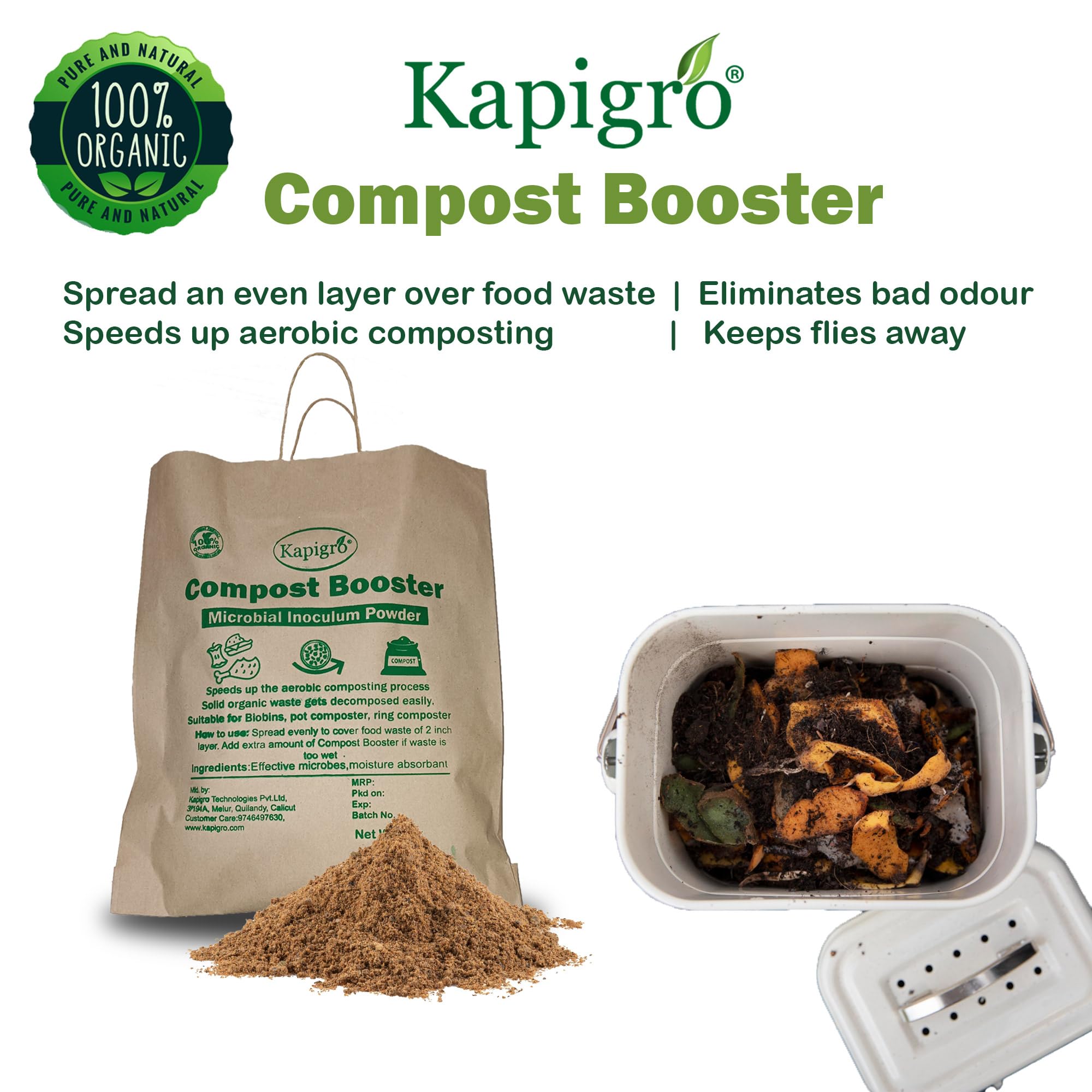 Kapigro Organic Compost Booster for Easy & Smell Free Aerobic Composting, Compost Maker,(3 Kg) for Outdoor/Garden Composter only (BSF Larvae aid) - Image 2 thumbnail