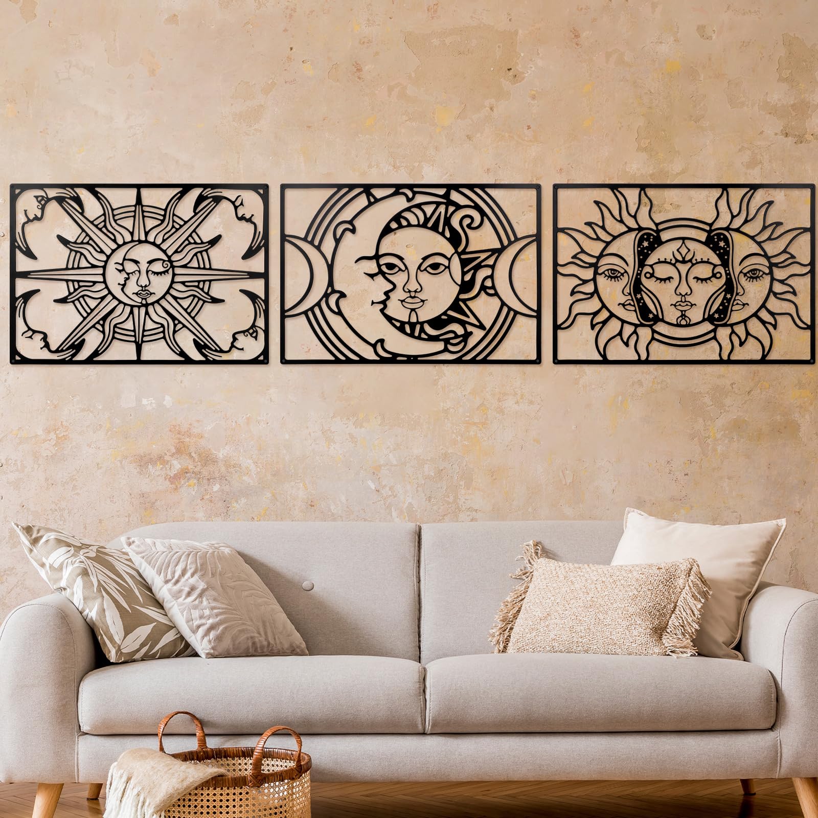 Amazon.com: Wenqik 3 Pcs Sun and Moon Wall Decor Moon Black Metal Wall ...