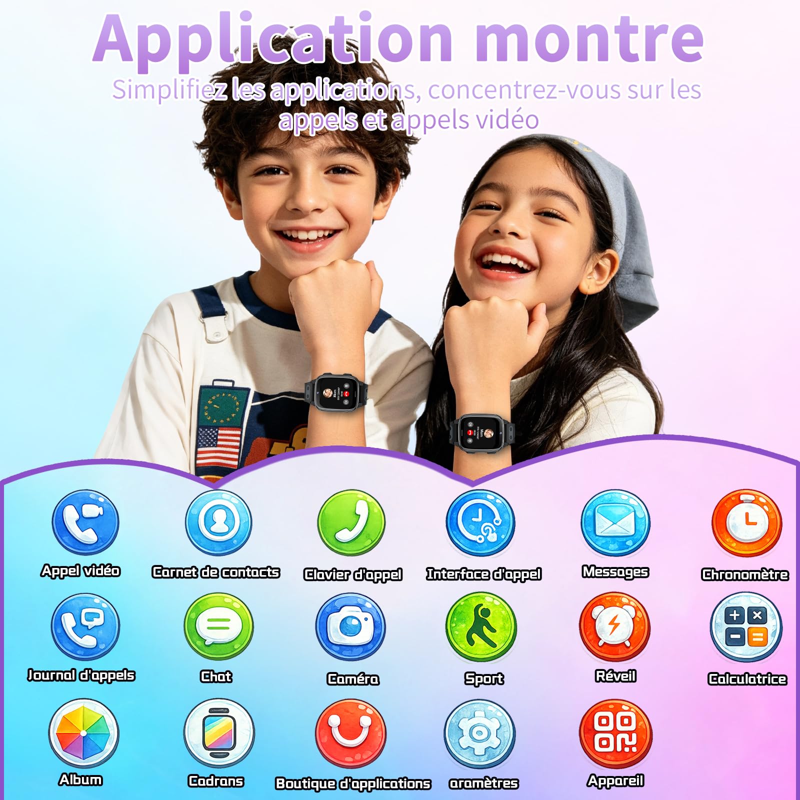 Montre Connectée 4G Smartwatch GPS SOS Enfants Appel Vidéo Garçons Filles | Smartwatch Enfants, Contrôle Parental, Étanche, SMS, Mode Cours, Rejet Appels Inconnus, Rejet Appels Inconnus, jeu