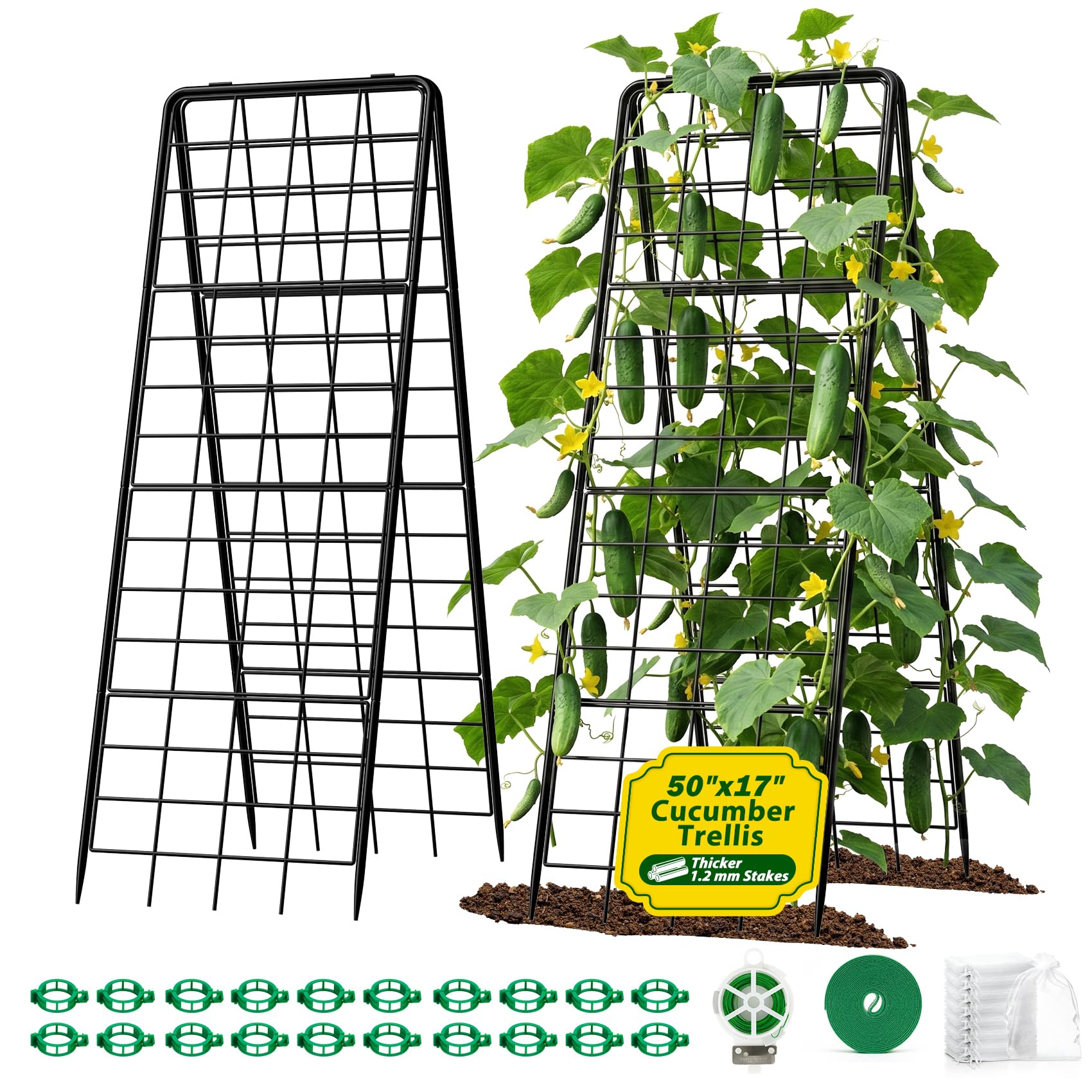 Photo 1 of Heavy Duty 2 Pack 50"x17" Adjustable A-Frame Trellis for Climbing Plants Outdoor, Metal Rust-Proof Garden Trellis, Dense Grid Climbing Frame Trellis for Raised Beds, Cucumber, Tomatoes Outdoor
