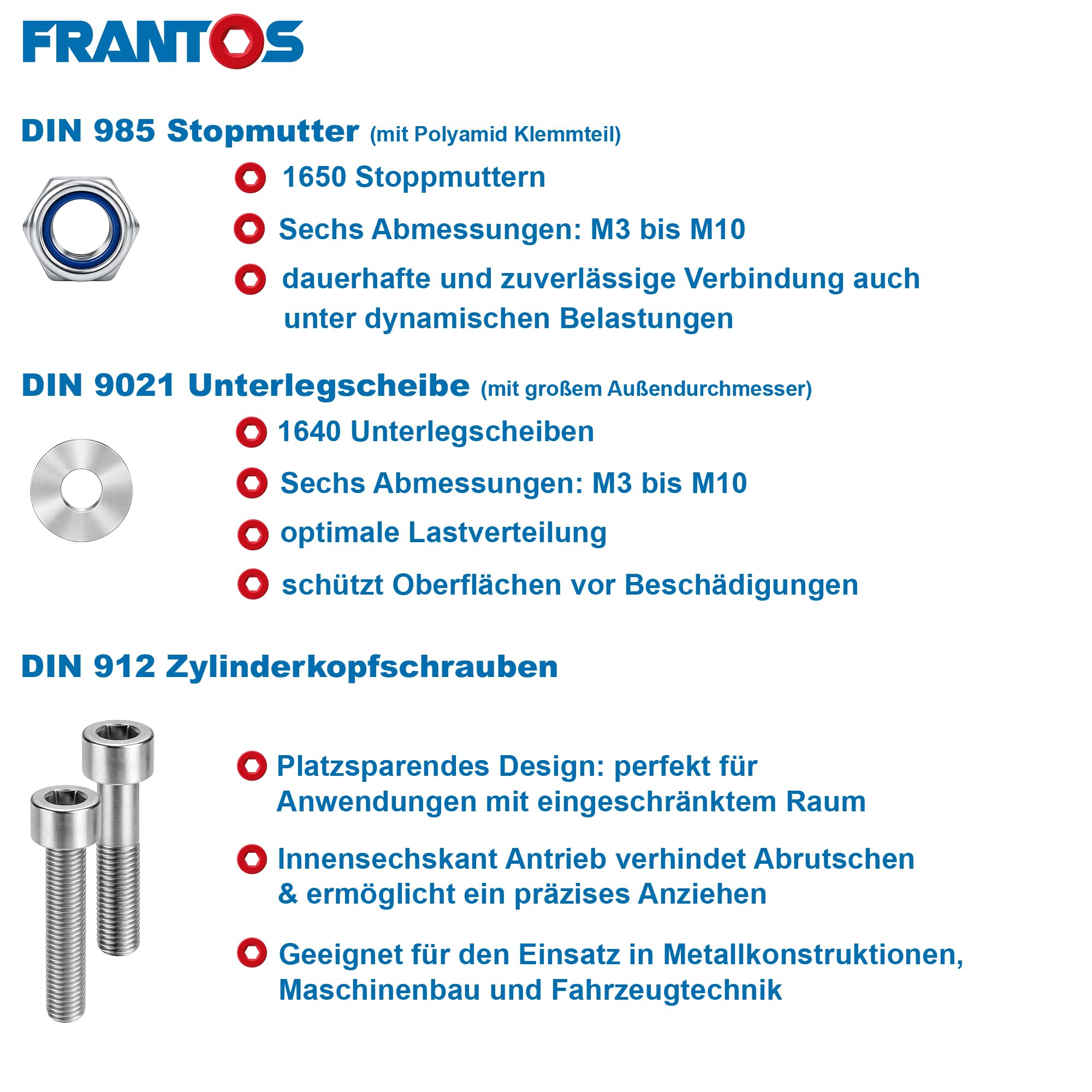 FRANTOS XXL Schrauben Set mit Muttern 2745-tlg (Stahl verzinkt) in L-BOXX & L-BOXX Mini, Zylinderkopfschrauben DIN 912, Unterlegscheiben DIN 9021, Sicherungsmuttern DIN 985 INKL. Meterstab