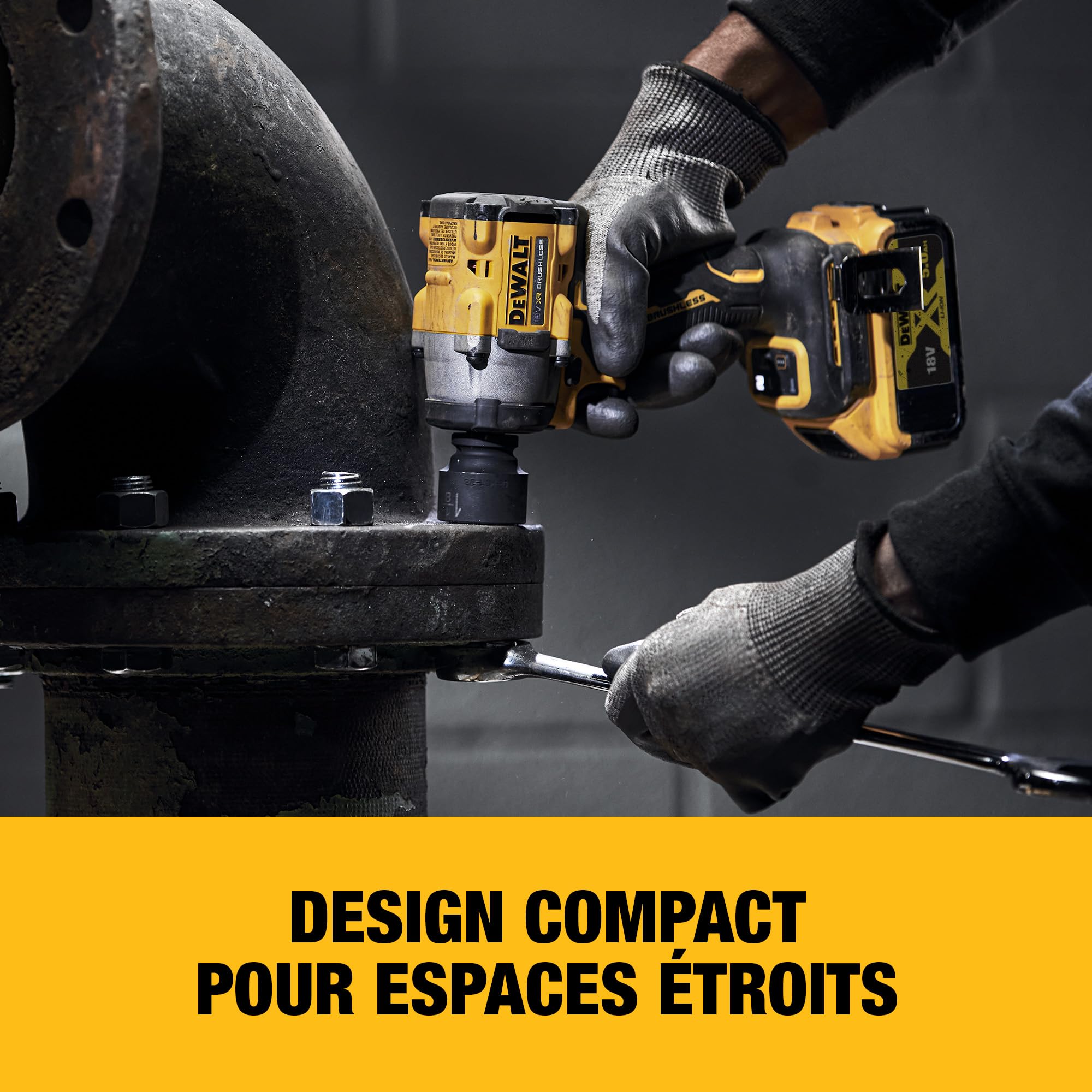 DEWALT Clé à chocs compacte 18V XR Brushless 1/2" avec enclume à goupille de retenue, machine nue, DCF922N-XJ