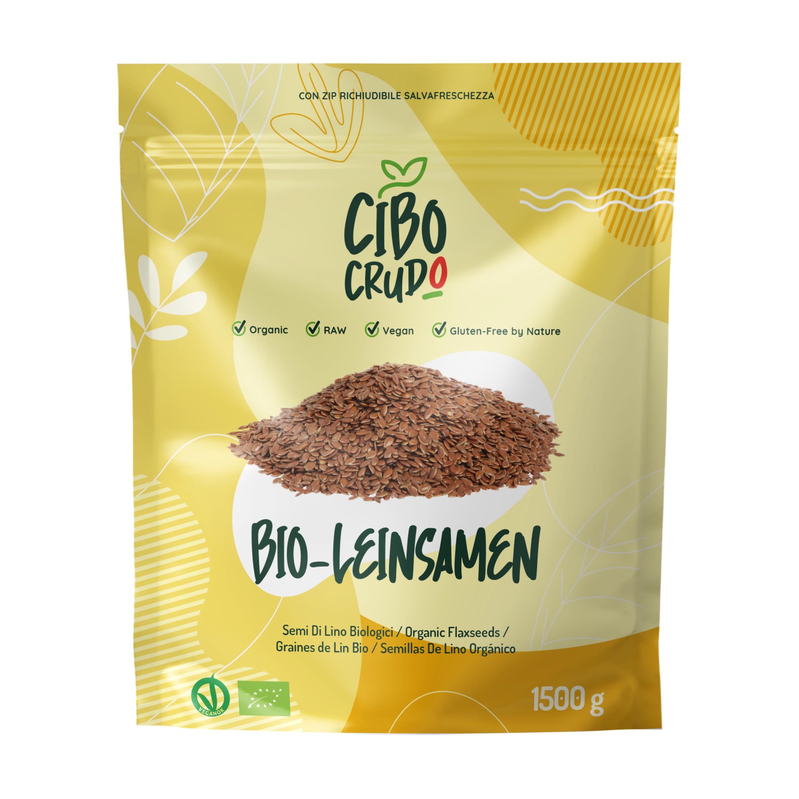 Braun Bio Leinsamen Ganz - 1.5 Kg. Höchster Qualität Leinsamen Bio Nicht Geschrotet Ideal zum Backen Jogurt und Müsli 100% Natürlich und Rein. Reich an Omega 3 und Vegan. Organic Flaxseed.