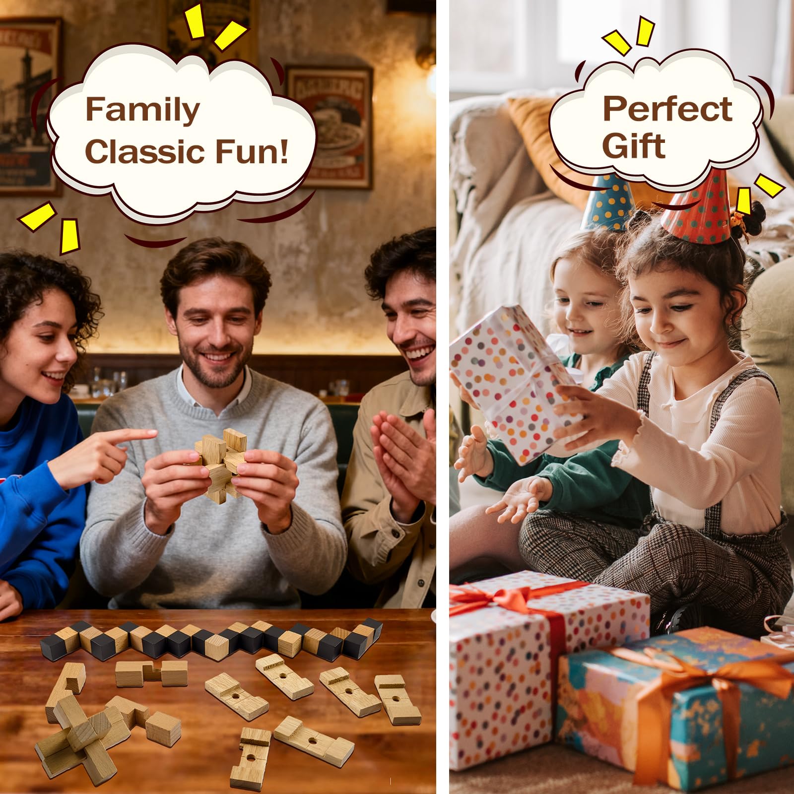 Casse-tête en bois 3D - Jeu de puzzle géométrique logique - Blocs éducatifs pour enfants et adultes