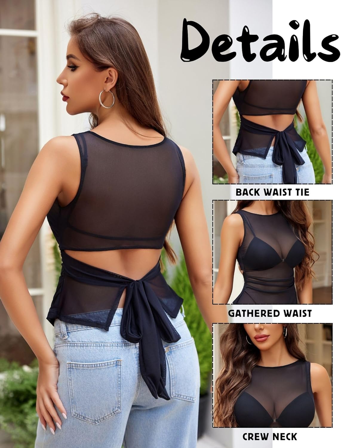 Avidlove Camisole Tops for Women Sexy Mesh Tank Tops Cami Y2K See Through Undershirts Slim Going Out Top Lingerie - Image 4