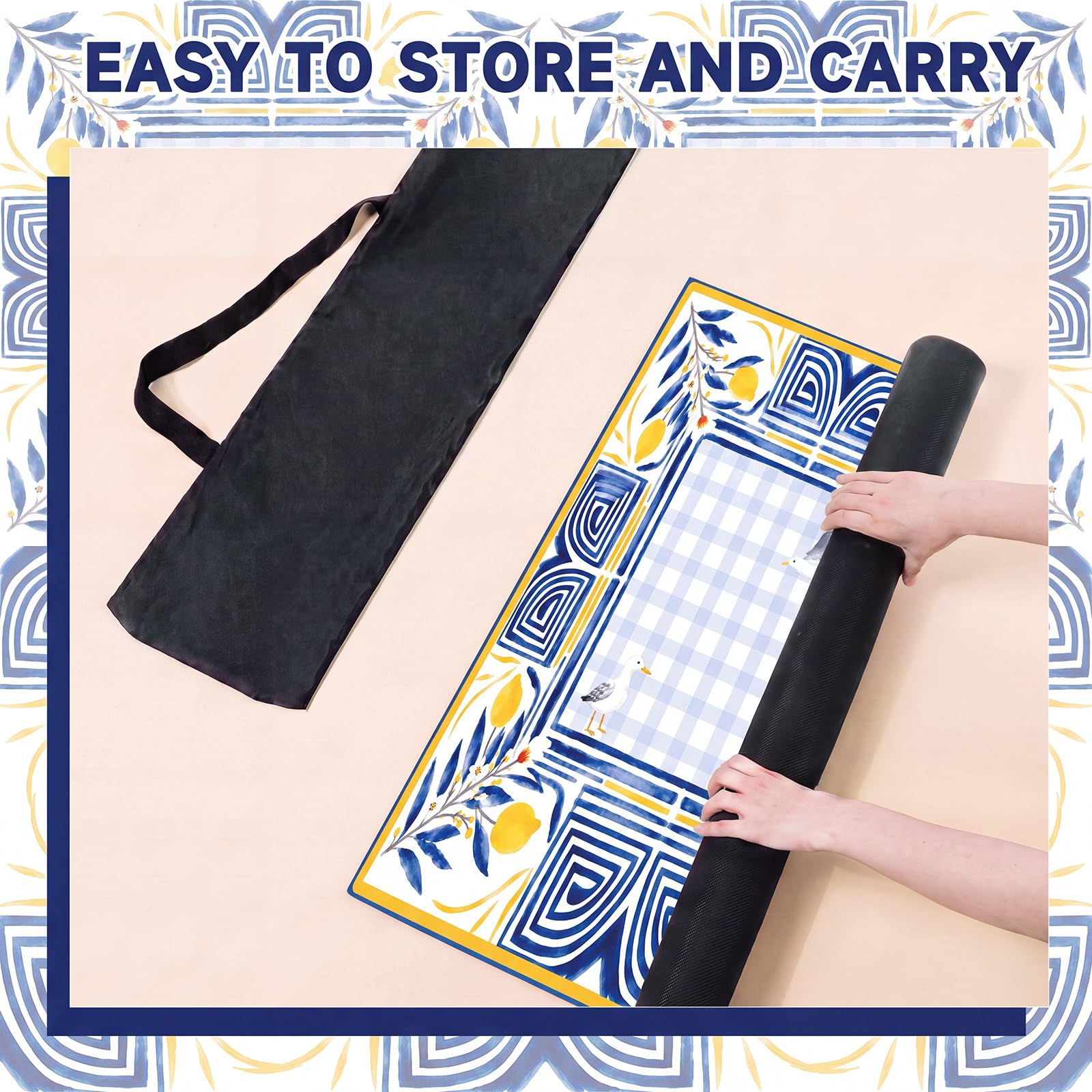 Ensemble de tapis de Mahjong avec sac de transport, Amalfi | 80 cm x 80 cm, antidérapant, réduction du bruit, pour mahjong/poker/jeux de société/jeux de cartes/dominos