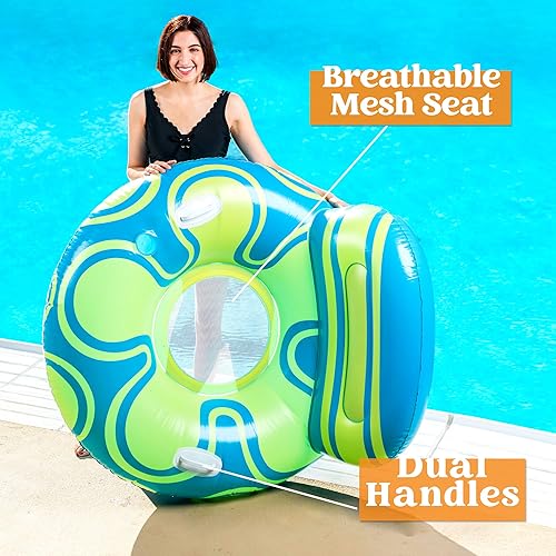 Miniatura 4 de Sloosh Tumbona inflable para piscina, sofá flotante de tubo de río con respaldo grande, flotadores inflables para balsa de lago con asa inferior de