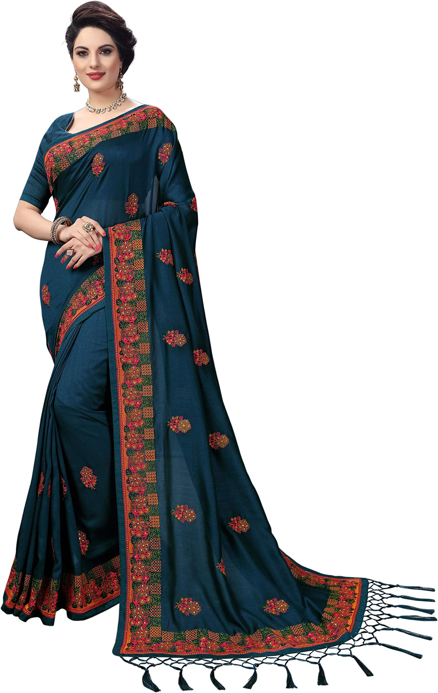 Fabric Embroidery Work Saree
