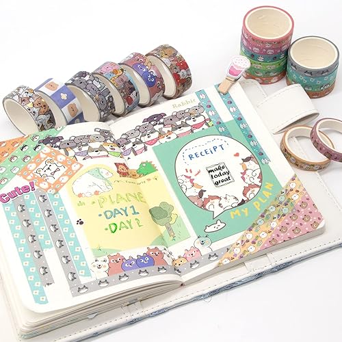 Miniatura 5 de WAPETASHI Lindo juego de cinta washi – 24 rollos de cinta adhesiva decorativa de papel de aluminio dorado Kawaii animales para diario, álbumes de