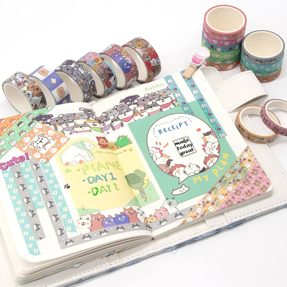 WAPETASHI Cute Washi Tape Set - 24 Rolls Kawaii Animals Gold