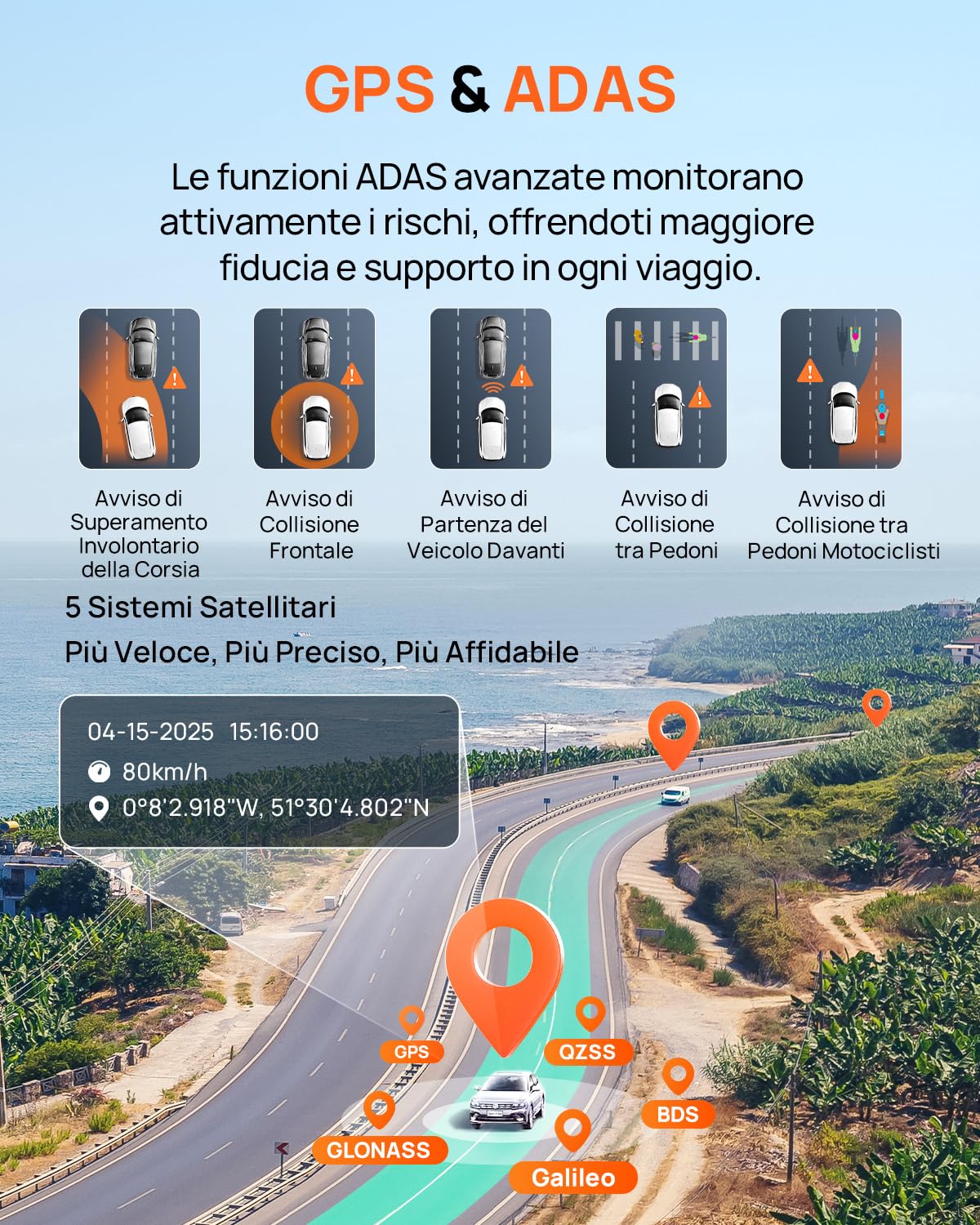 70mai A800SE Dashcam 4K+1080P GPS WiFi, Doppia Telecamera Auto Fronte/Retro con SD 128GB, F1.55, HDR, Visione Notturna, ADAS, Schermo 3", Parcheggio 24/7, Supporta fino a 512GB