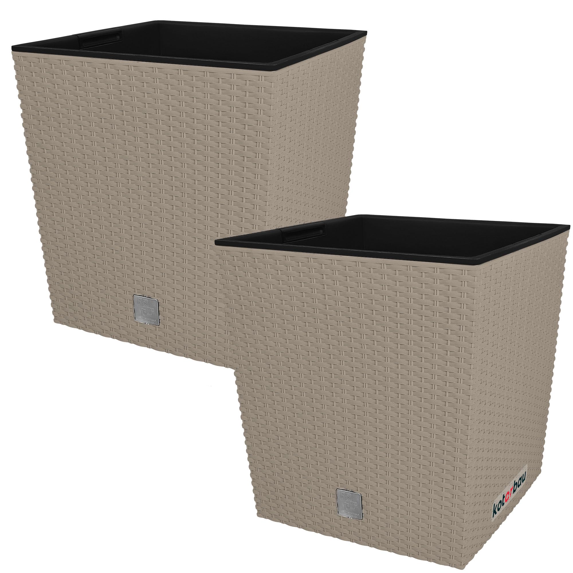 KOTARBAU® Set di 2 vasi da fiori 15,8 L Altezza: 27 cm Mocca. Vaso per piante in plastica con sottovaso. Set di vasi da fiori come in rattan. Adatto per interni ed esterni