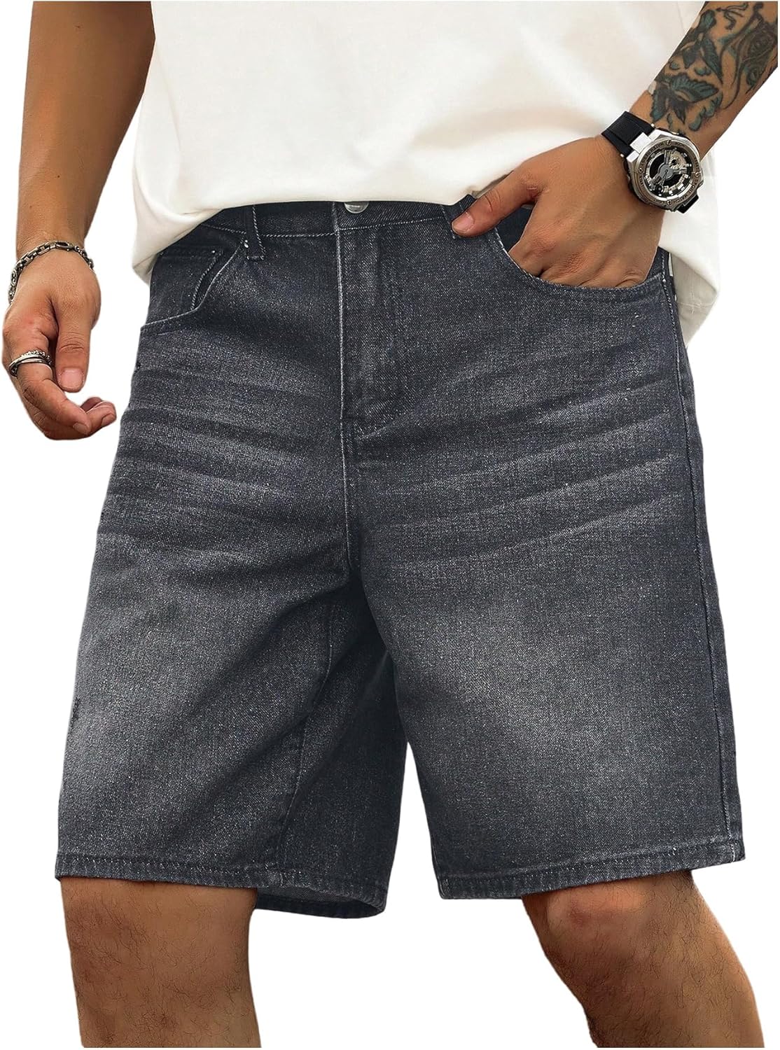 Verdusa Men's Jorts Baggy Jean Shorts Mid Waist Vintage Summer Denim Shorts