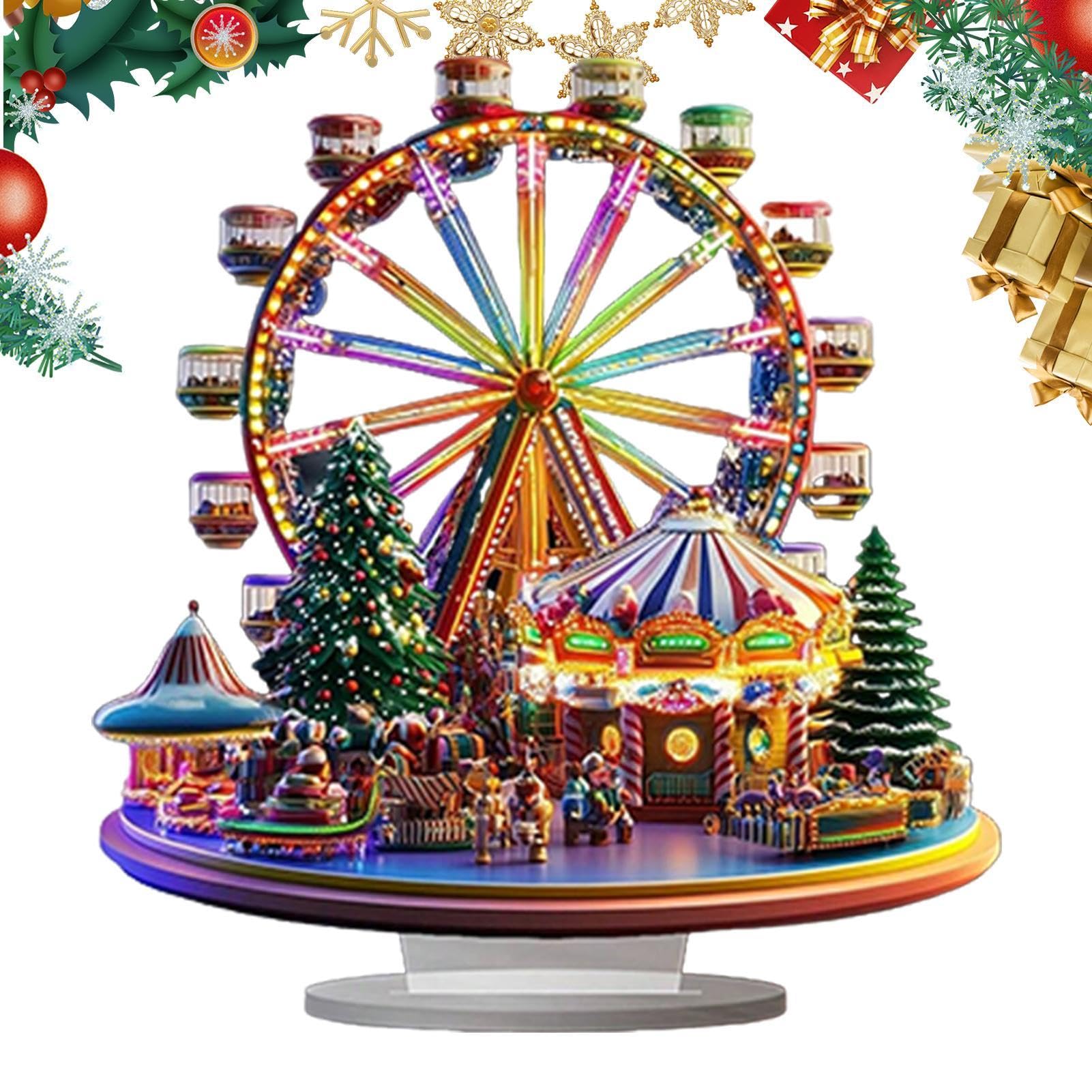 Adorno de noria de Navidad | Rueda de la fortuna giratoria de acrílico 2D | Adornos únicos de noria de Navidad - Para el hogar, salón, dormitorio, estantería