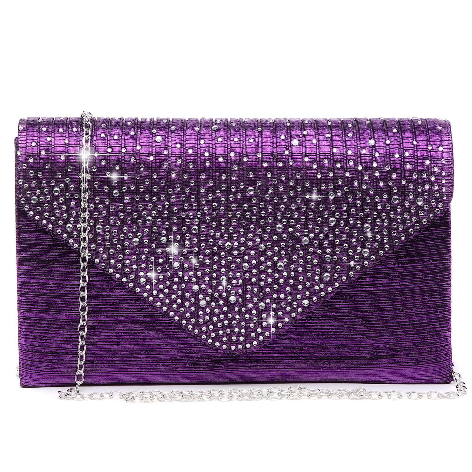 DaseinLadies Frosted Satin Evening Clutch Purse Bag Crossbody Handbags Party Prom Wedding Envelope (Purple)