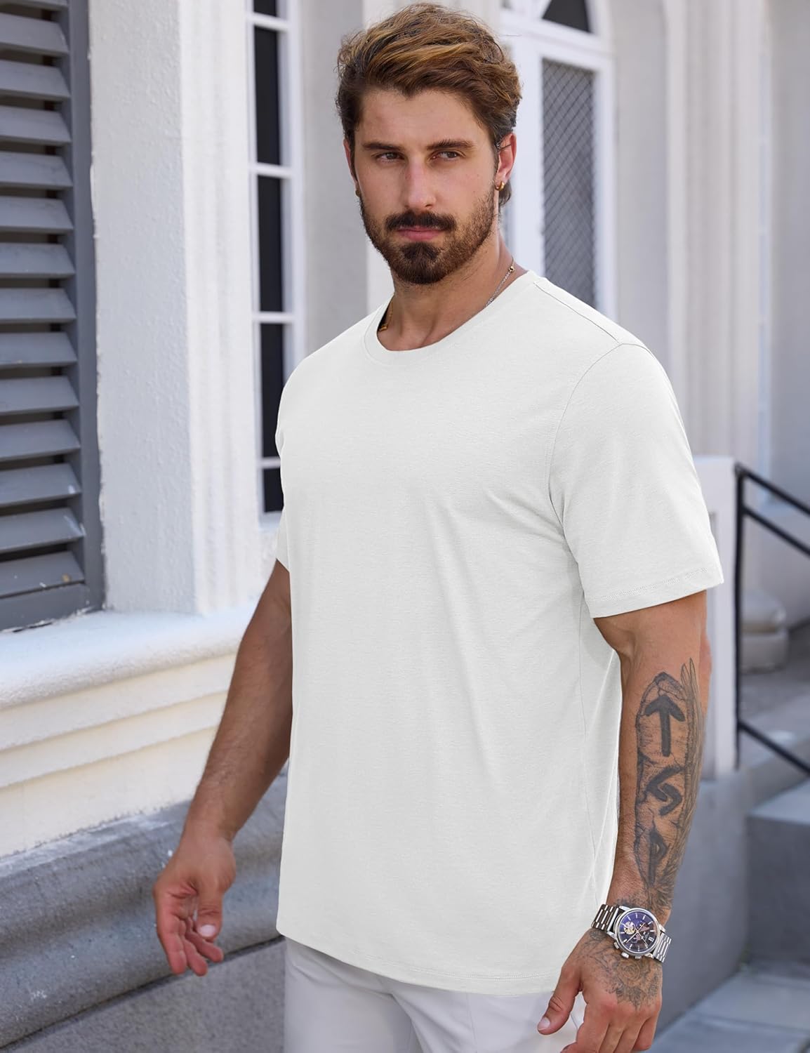 Cotrasen Mens T-Shirts Short Sleeve Cotton UPF 50+ Lightweight Moisture Wicking Casual Crew Neck Basic Tee Shirts - Image 7