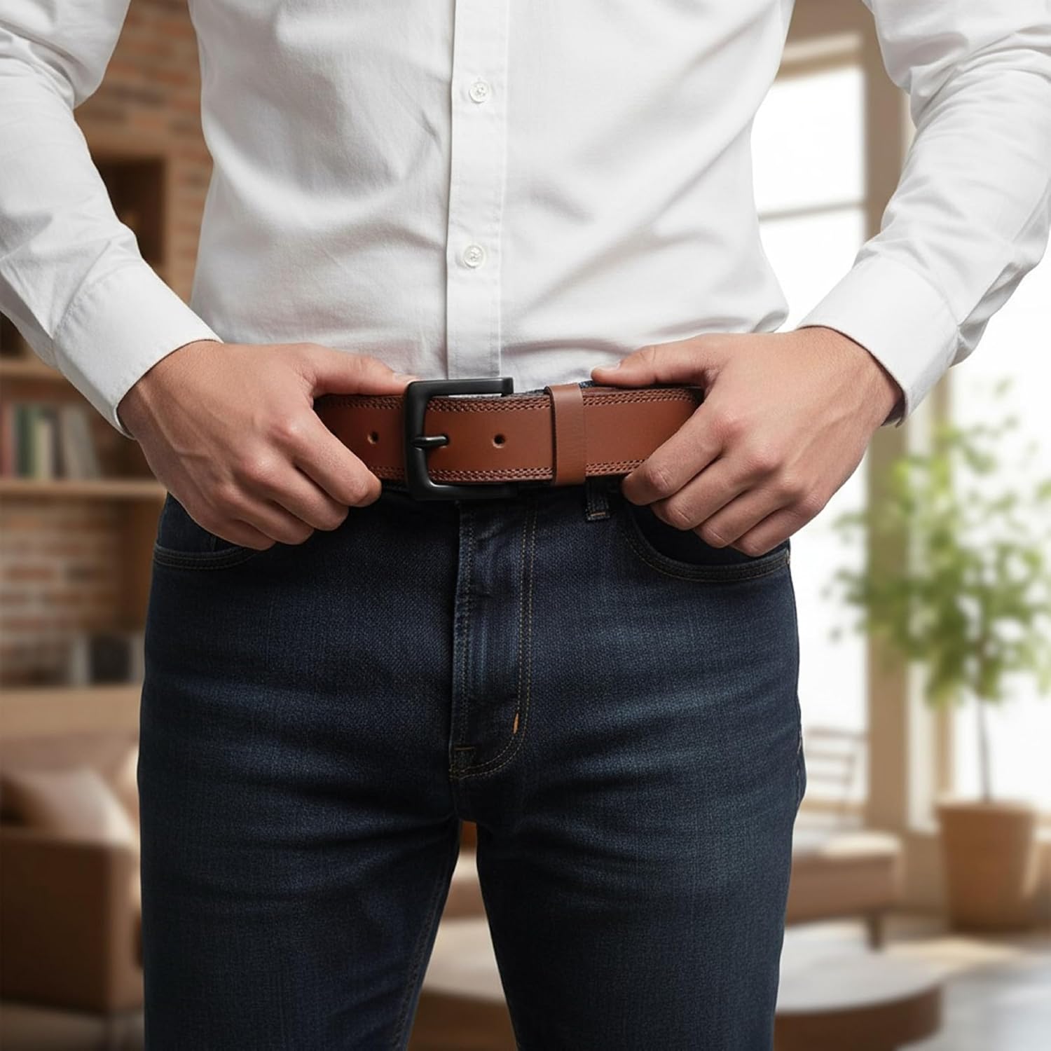 F&L CLASSIC Men's Full Grain Leather Belt Handmade, 1.5 Inch Wide Jeans Dress Belt, Gift Box, USA - Image 6